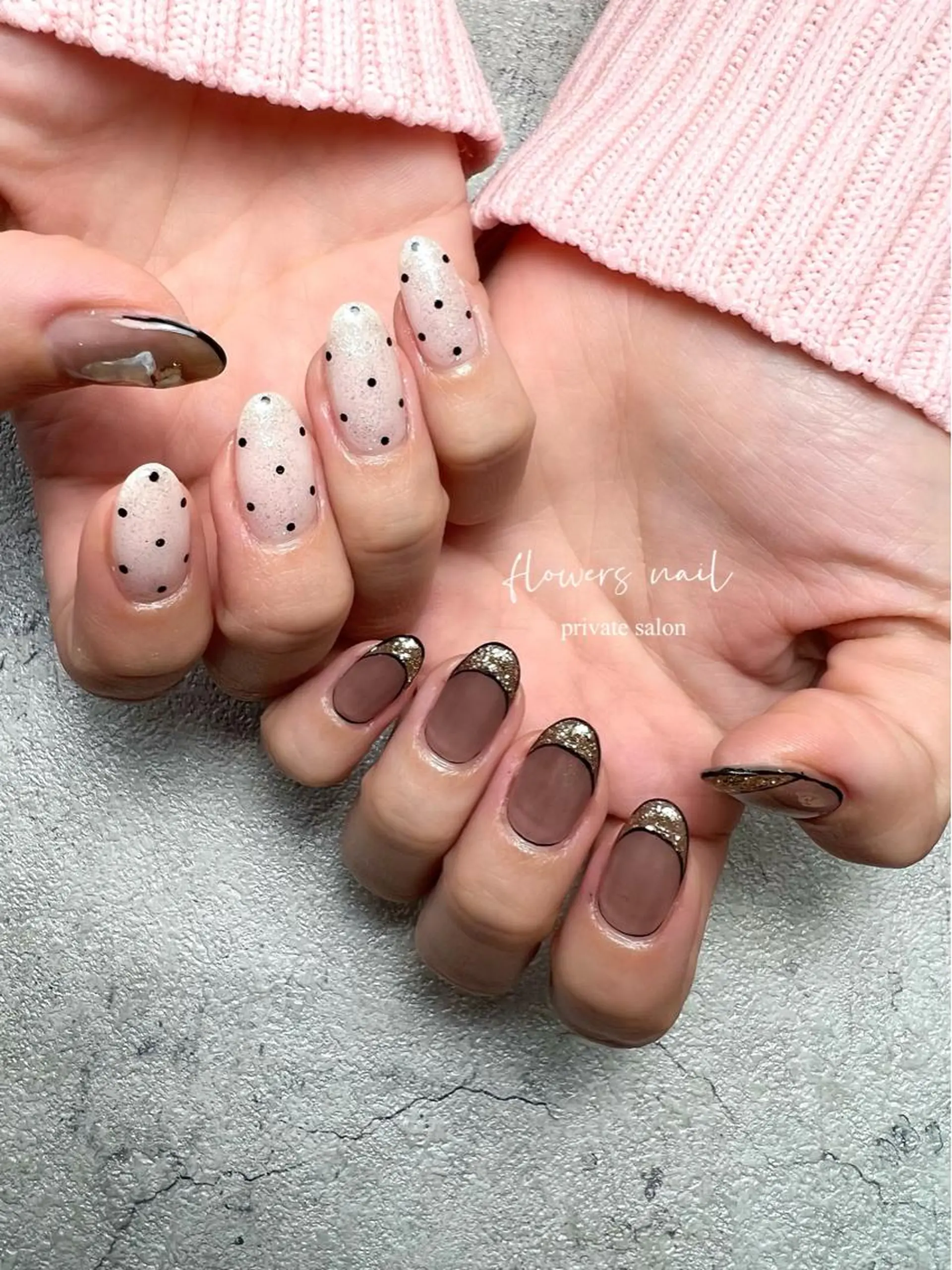 ネイル ドット ジェルネイル 持ち込み ニュアンスネイル オフィスネイル flowers nailのネイルデザイン