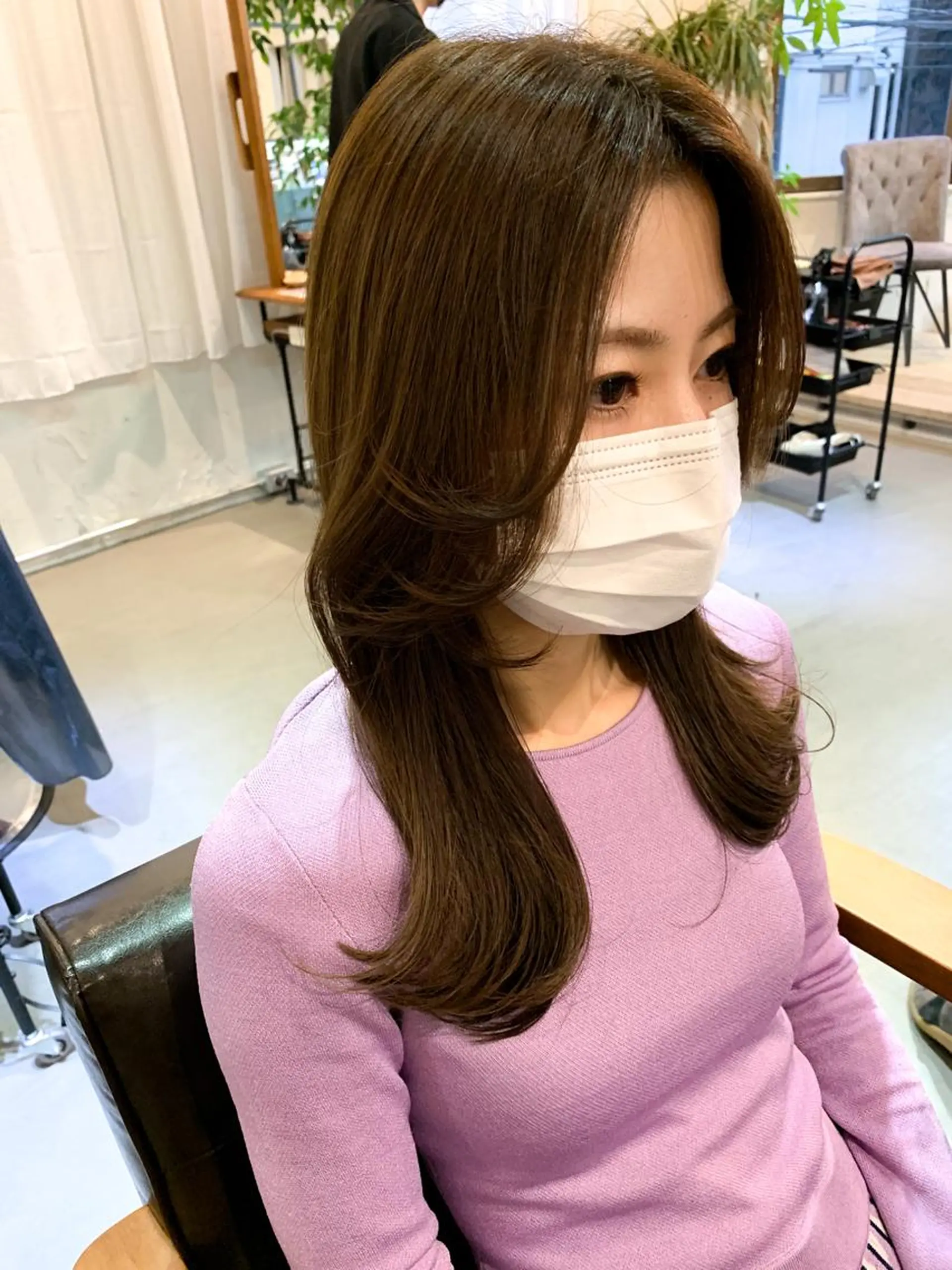 セミロング 顔周りカット レイヤーカット カット トリートメント ブリーチなしカラー 🌿‬脇黒丸 彩のヘアスタイル