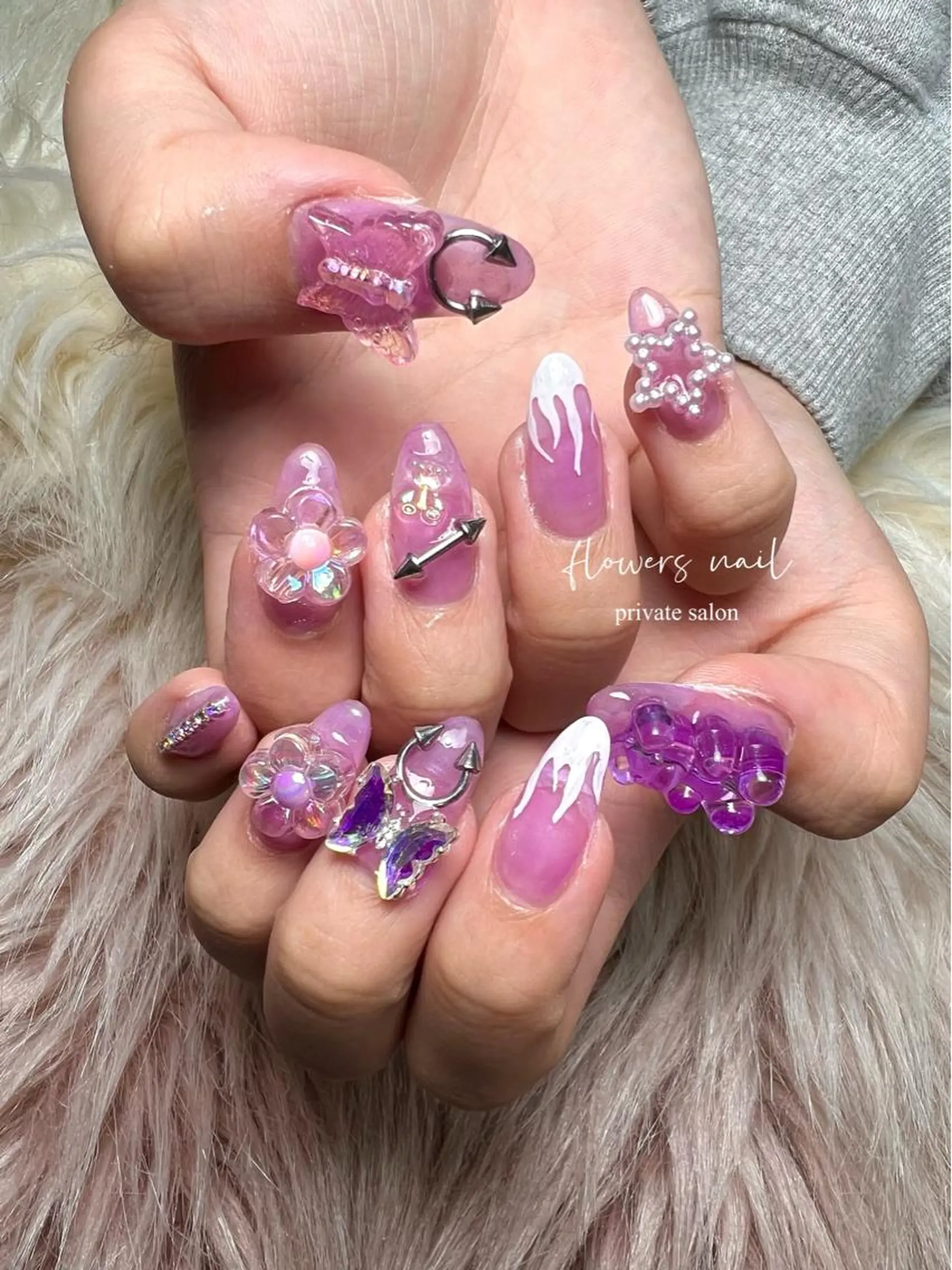ネイル クリアネイル ジェルネイル 持ち込み パラジェル 春ネイル flowers nailのネイルデザイン