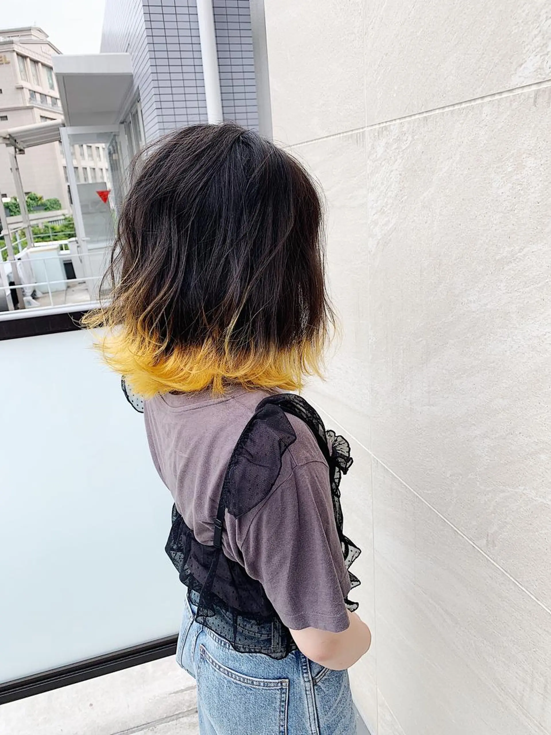 ミディアム カラー イエローカラー カット パーマ トリートメント カラー特化サロン大阪 ルービック江坂/新城のヘアスタイル