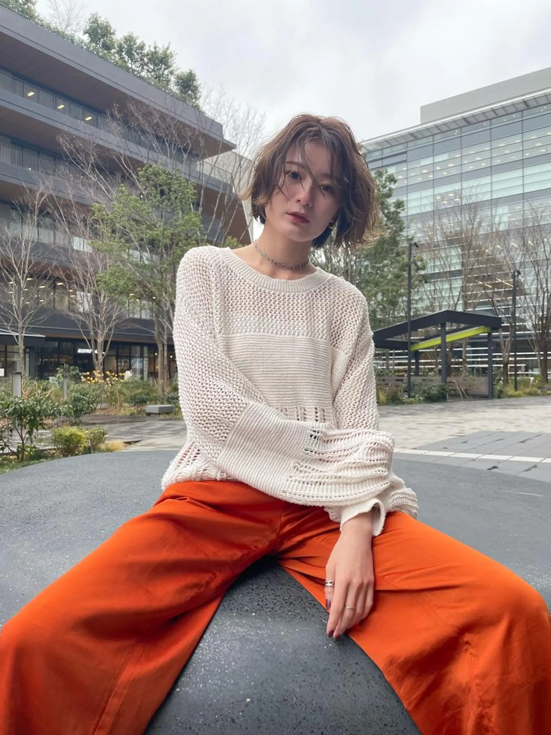 ミディアム カラー パーマ ヘアアレンジ ヘアカラー 金森 斗夢のヘアスタイル