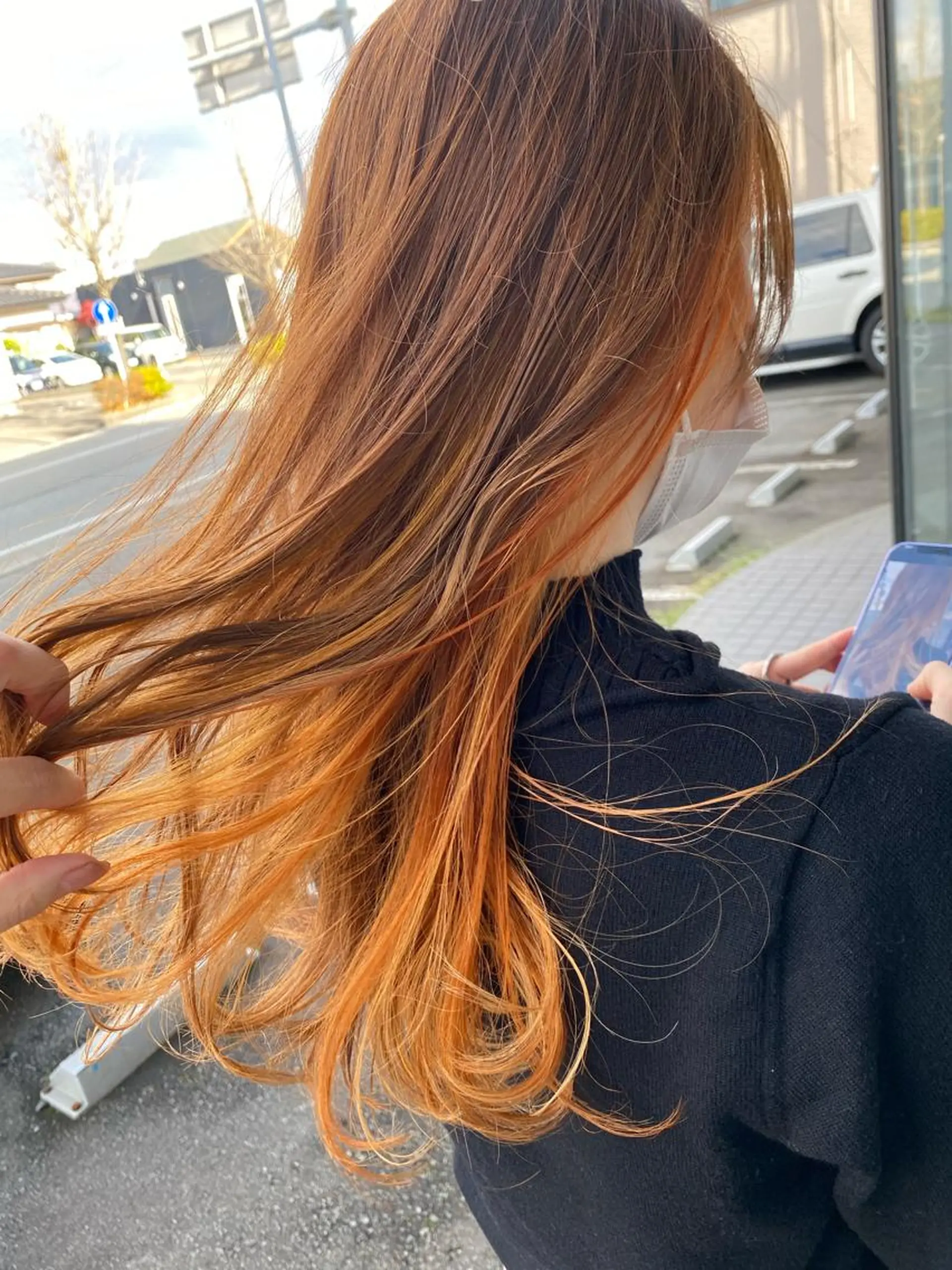 ロング カラー オレンジ イエローカラー カット ヘアカラー 柔らかstyle MIYUUのヘアスタイル