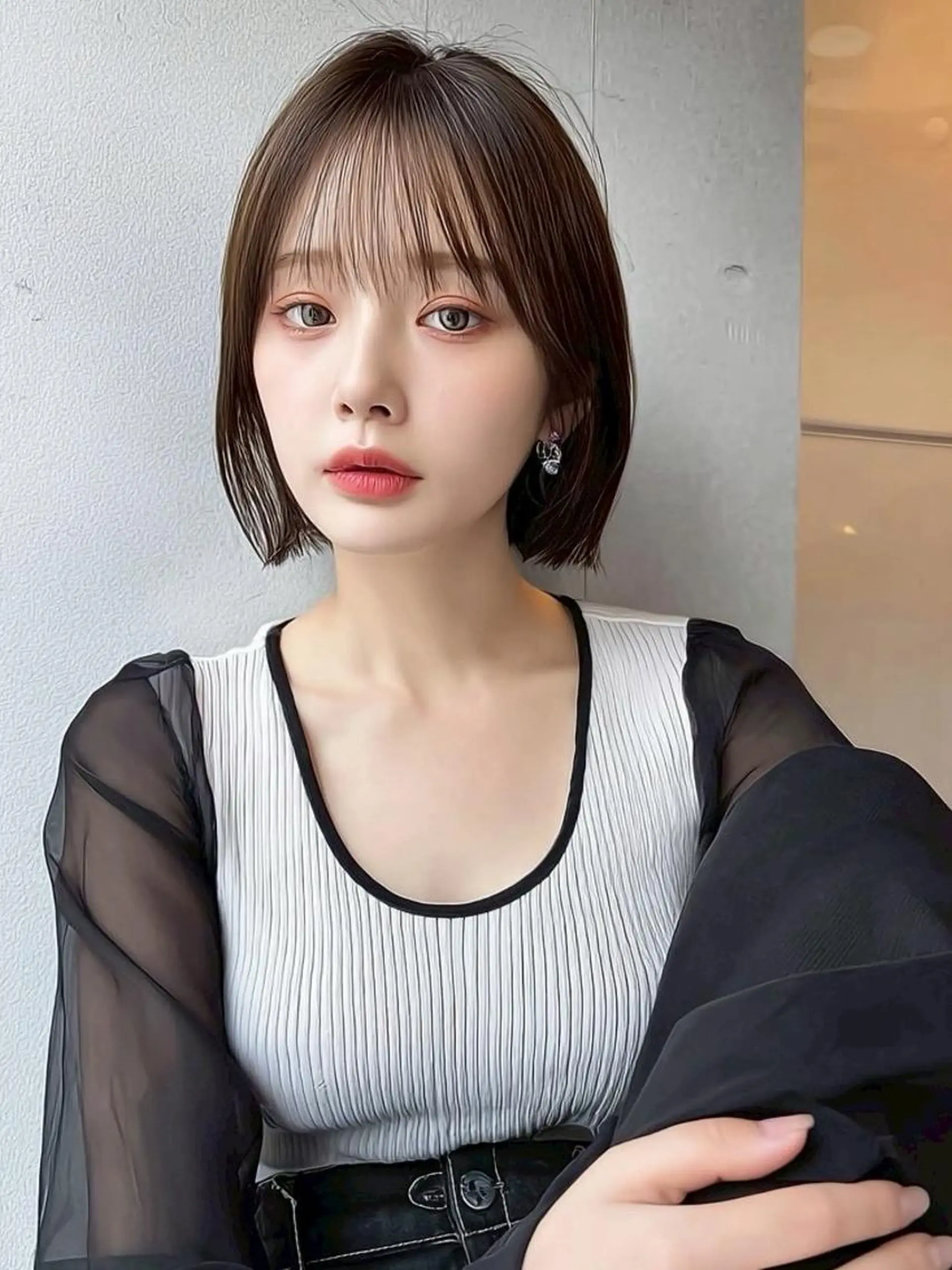 ミディアム 切りっぱなしボブ ショートボブ ボブ 髪質改善 縮毛矯正 ✨髪質改善ストレート ✨/ミヤビのヘアスタイル