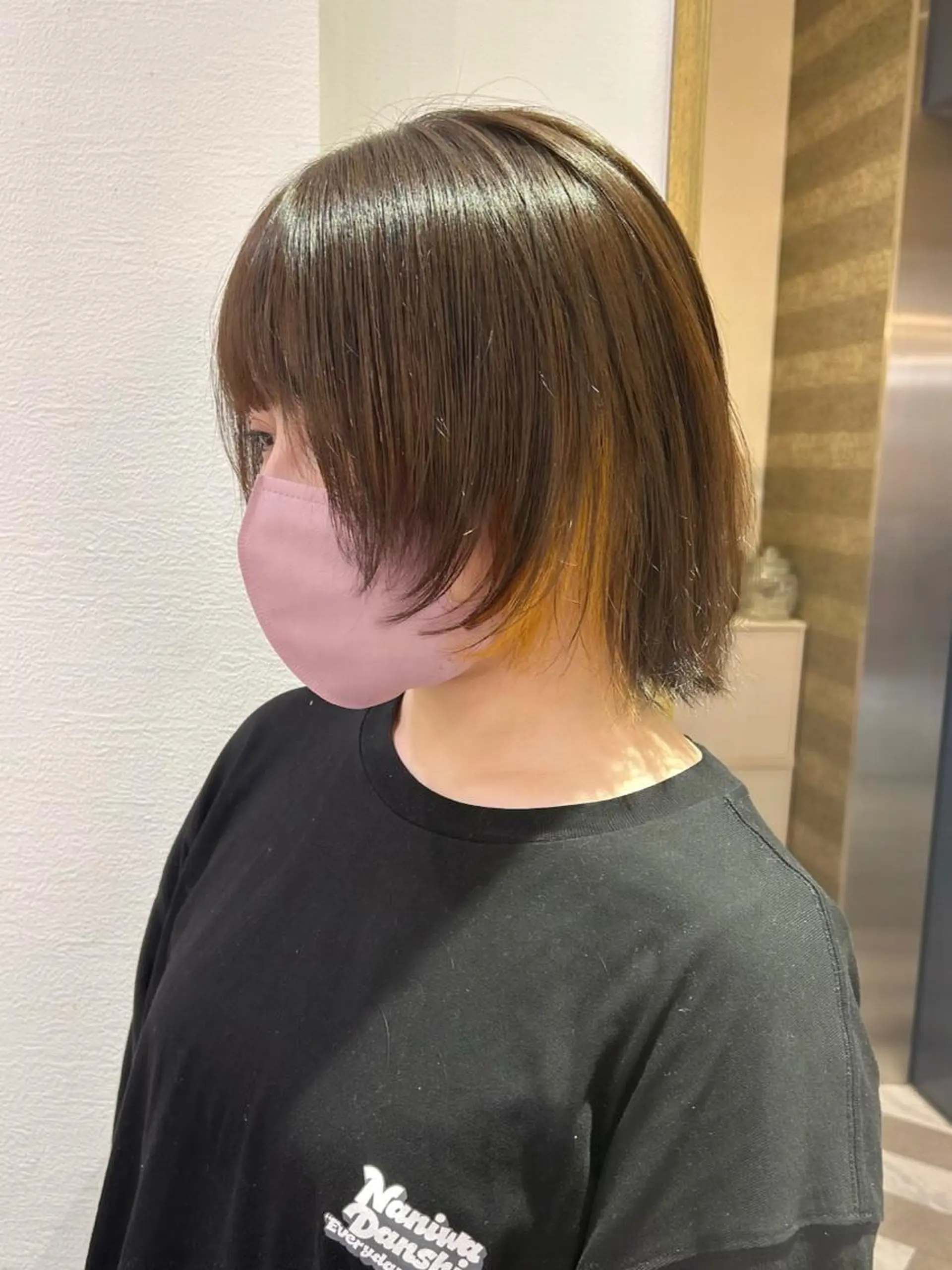 ミディアム カラー ヘアアレンジ ワンレンボブ ショートボブ アッシュ バレイヤージュ ベージュカラー 髪質改善【縮毛矯正】 美髪ボブを量産する人のヘアスタイル
