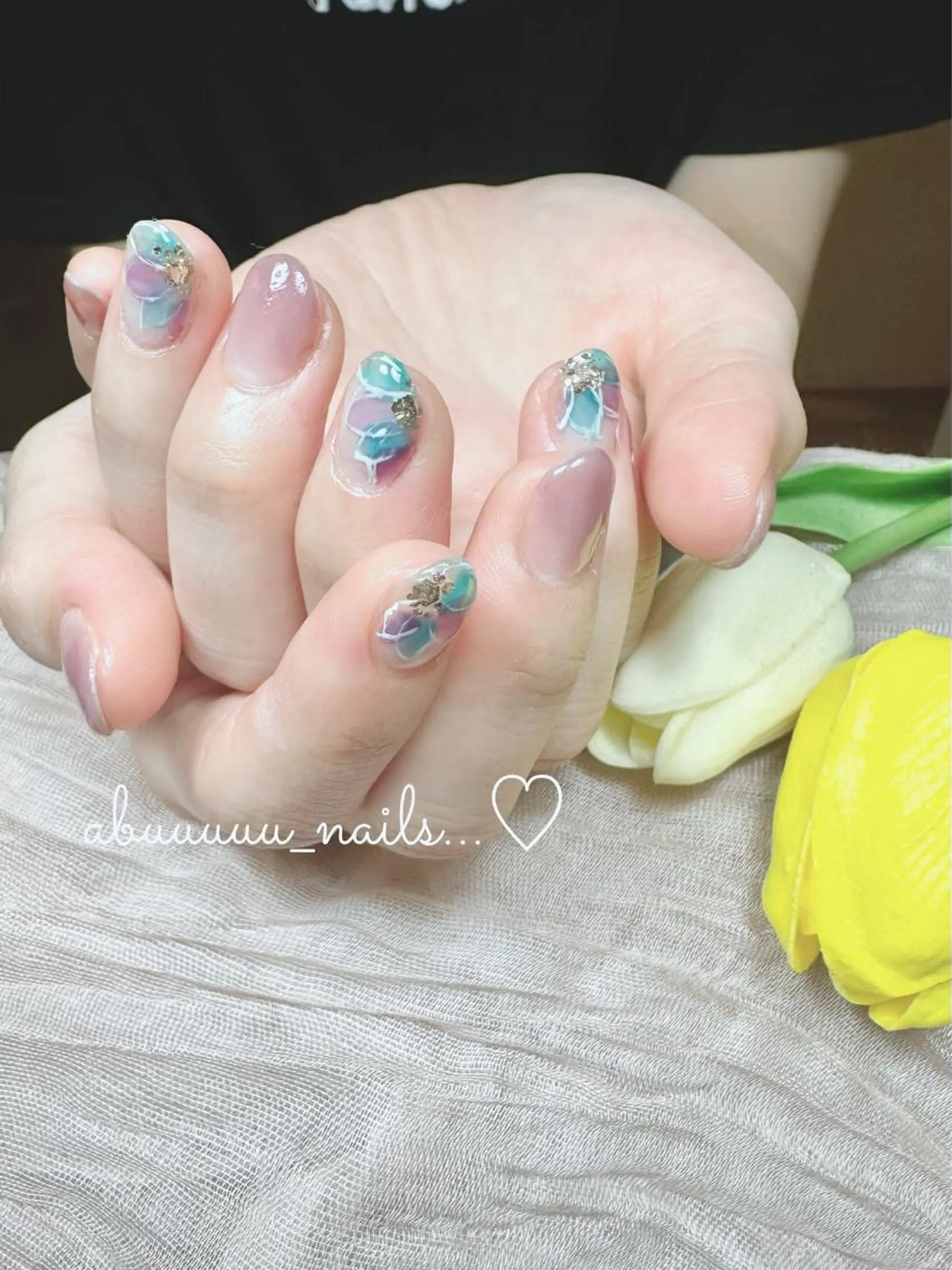 ネイル フラワーネイル グラデーション ニュアンスネイル abuuuuu nailsのネイルデザイン