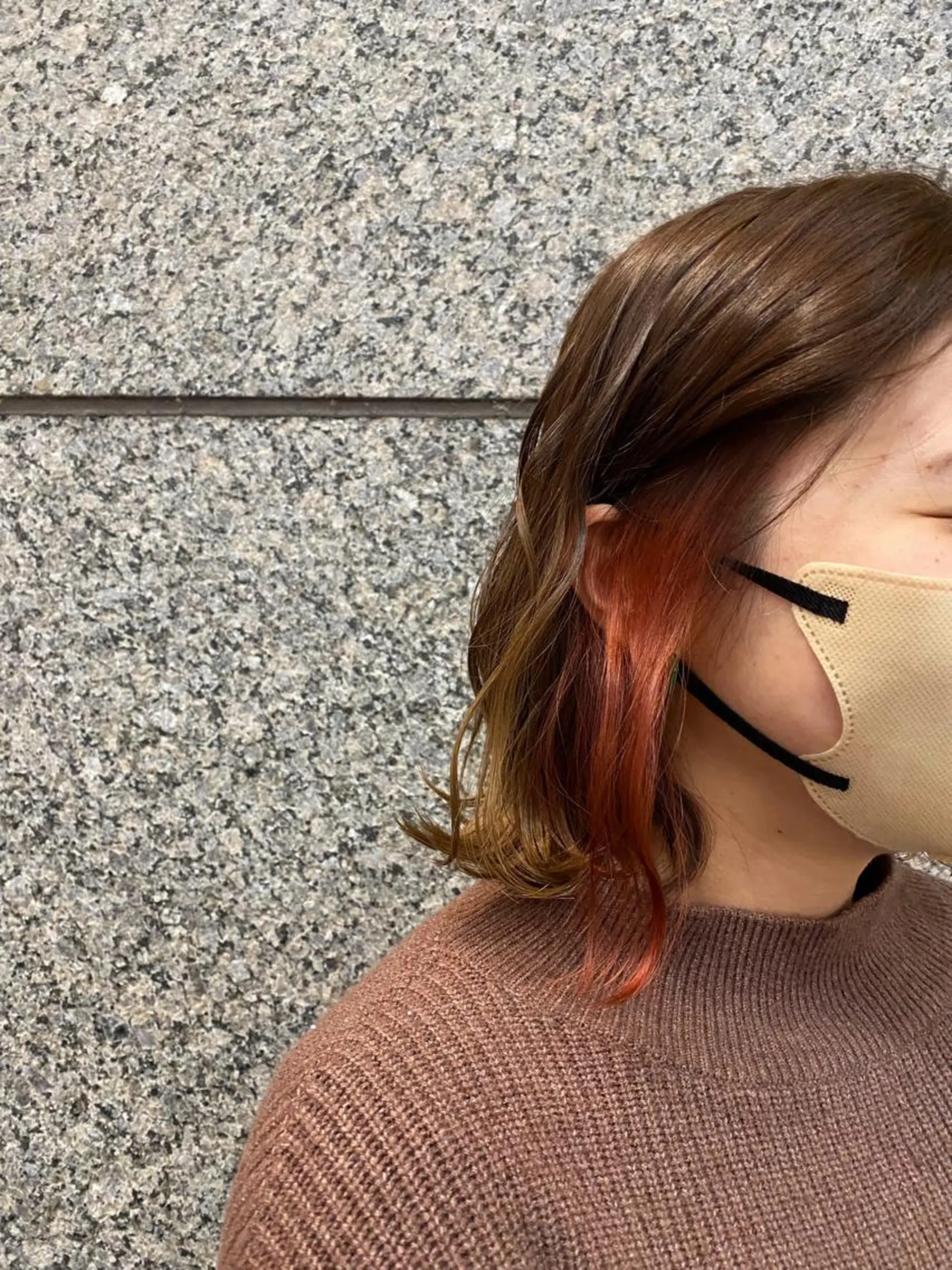 ミディアム カラー イヤリングカラー オレンジ ヘアカラー トリートメント 💎縮毛矯正/透明感 カラー💎椎葉みひろのヘアスタイル
