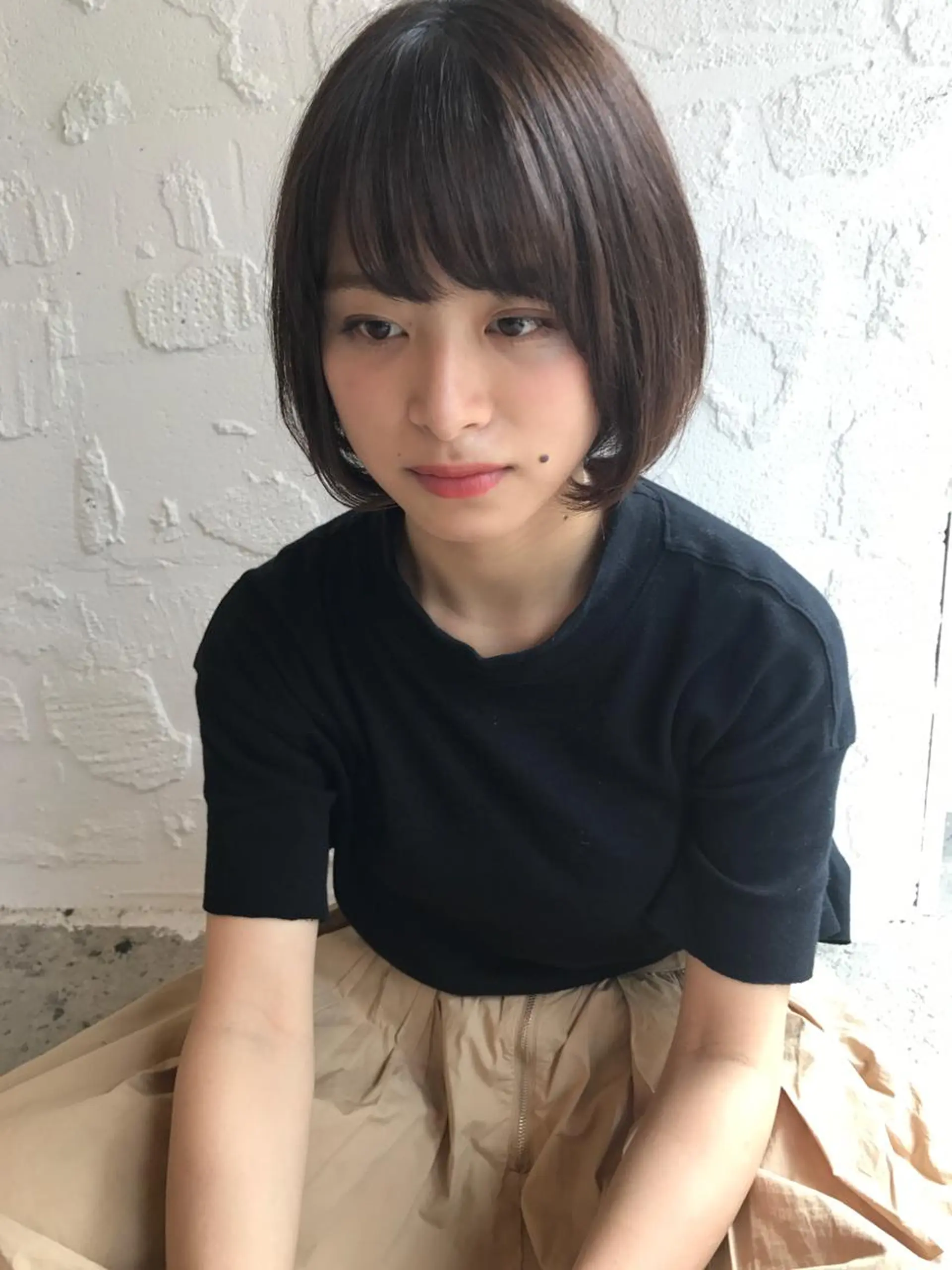 ミディアム カラー ブラウンカラー ナチュラルブラウン ボブ ショートカット🍃 岡元瑞貴のヘアスタイル
