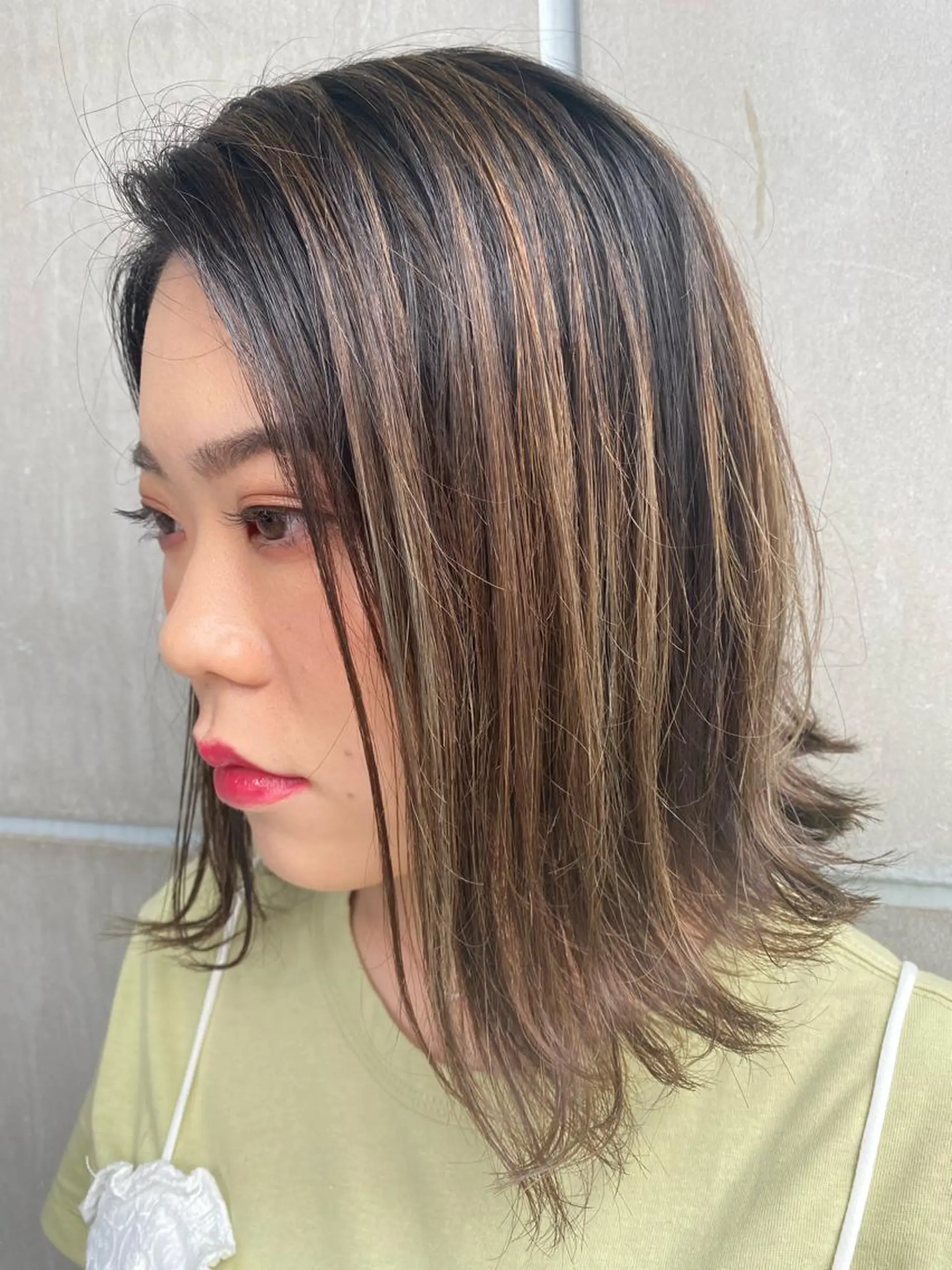 ミディアム カラー ハイライトカラー ボブ ハイライト たなか ちあきのヘアスタイル
