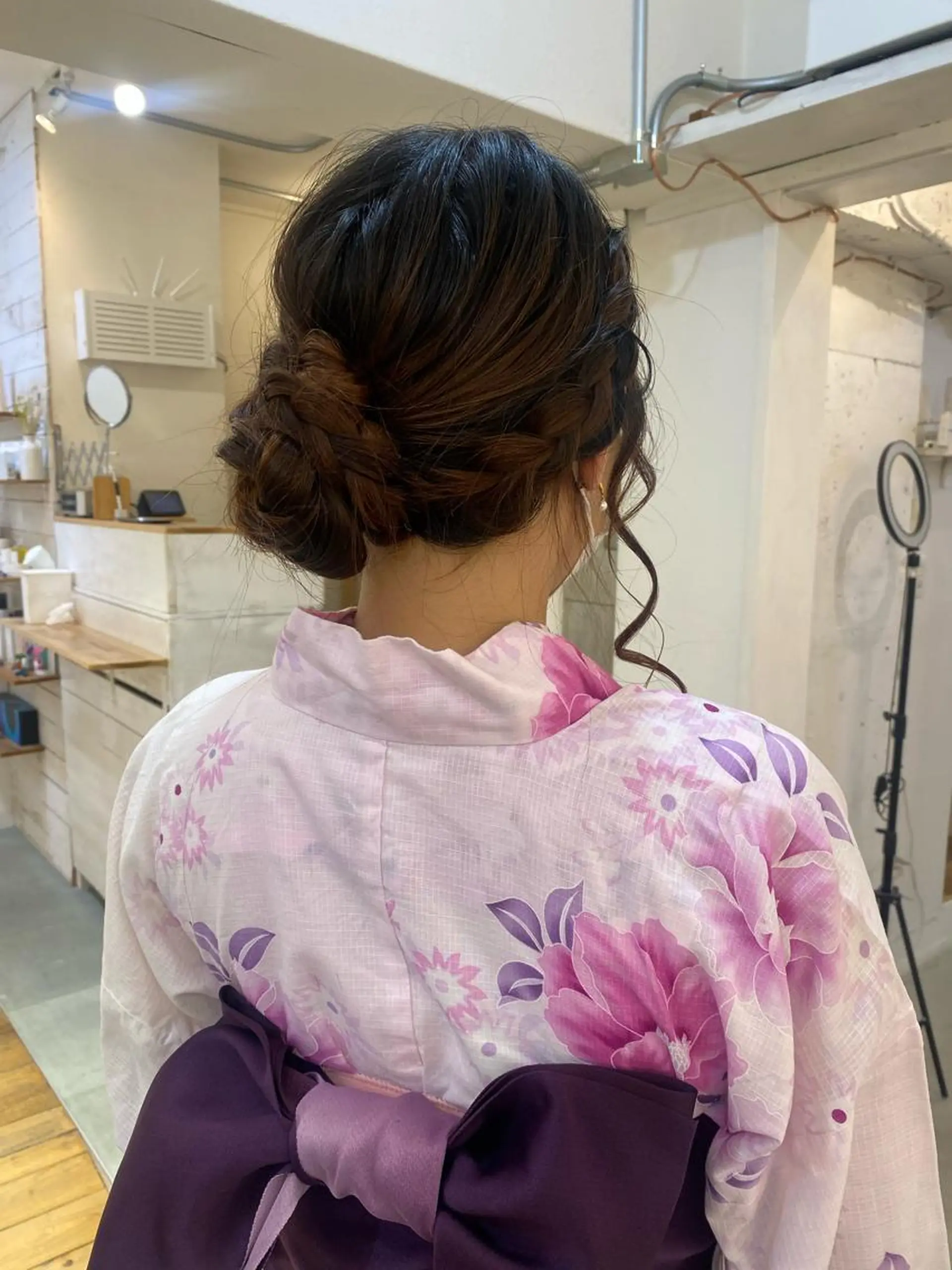 ロング ヘアアレンジ 浴衣 ブリーチなしカラー レイヤーカットのヘアスタイル