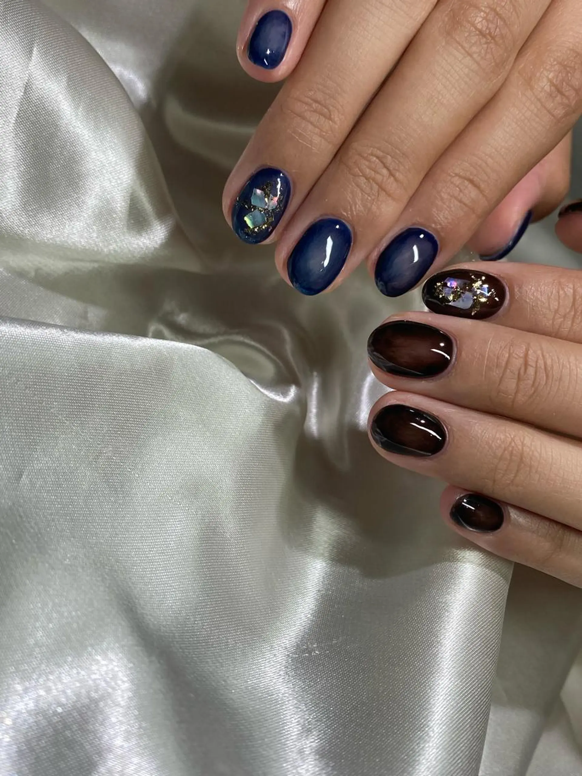 ネイル ブルー ブラウン 持ち込み ニュアンスネイル ハンドネイル ハンドケア Charme. NOBUKOのネイルデザイン