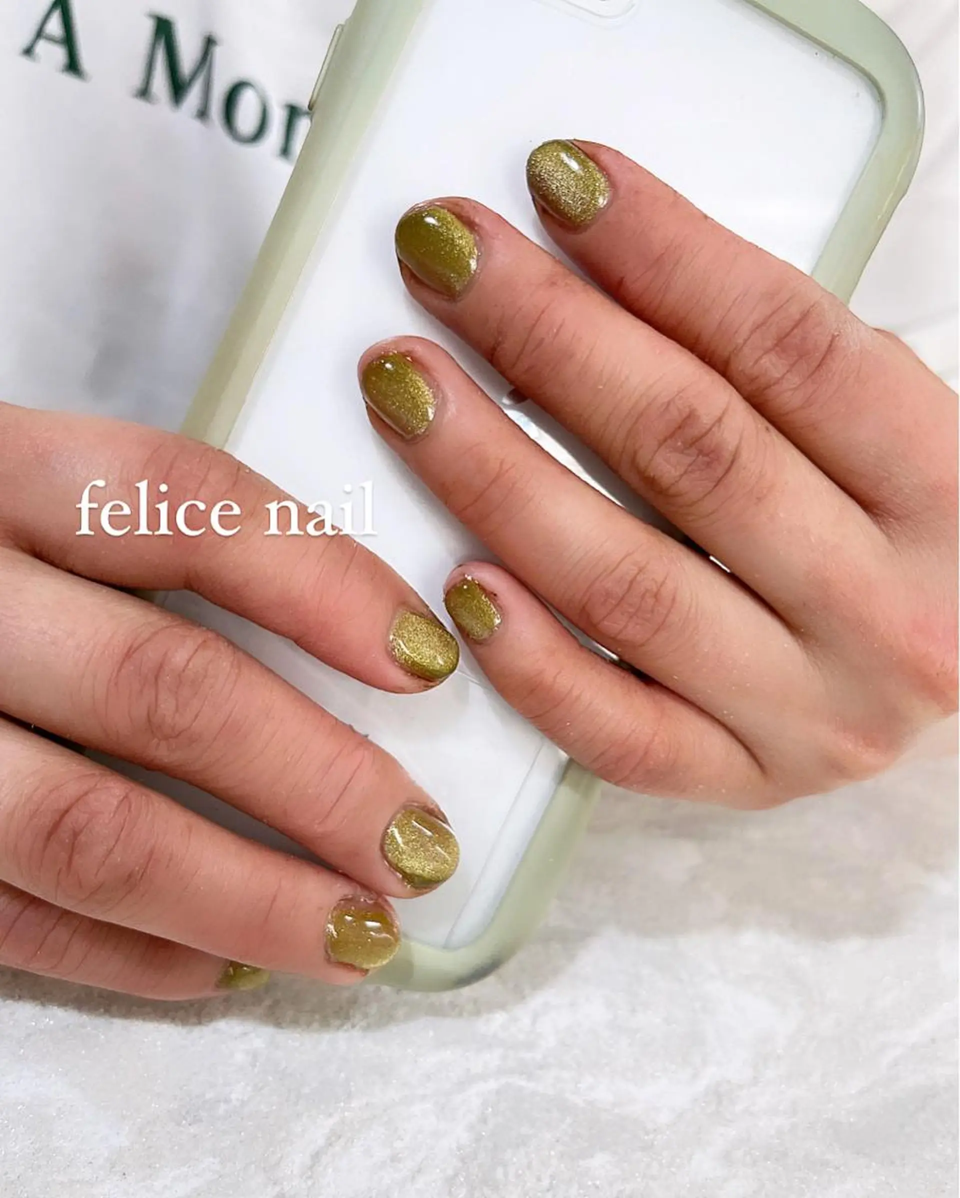 ネイル マグネットネイル マグネットワンカラー ワンカラーネイル ピスタチオネイル felice nailのネイルデザイン