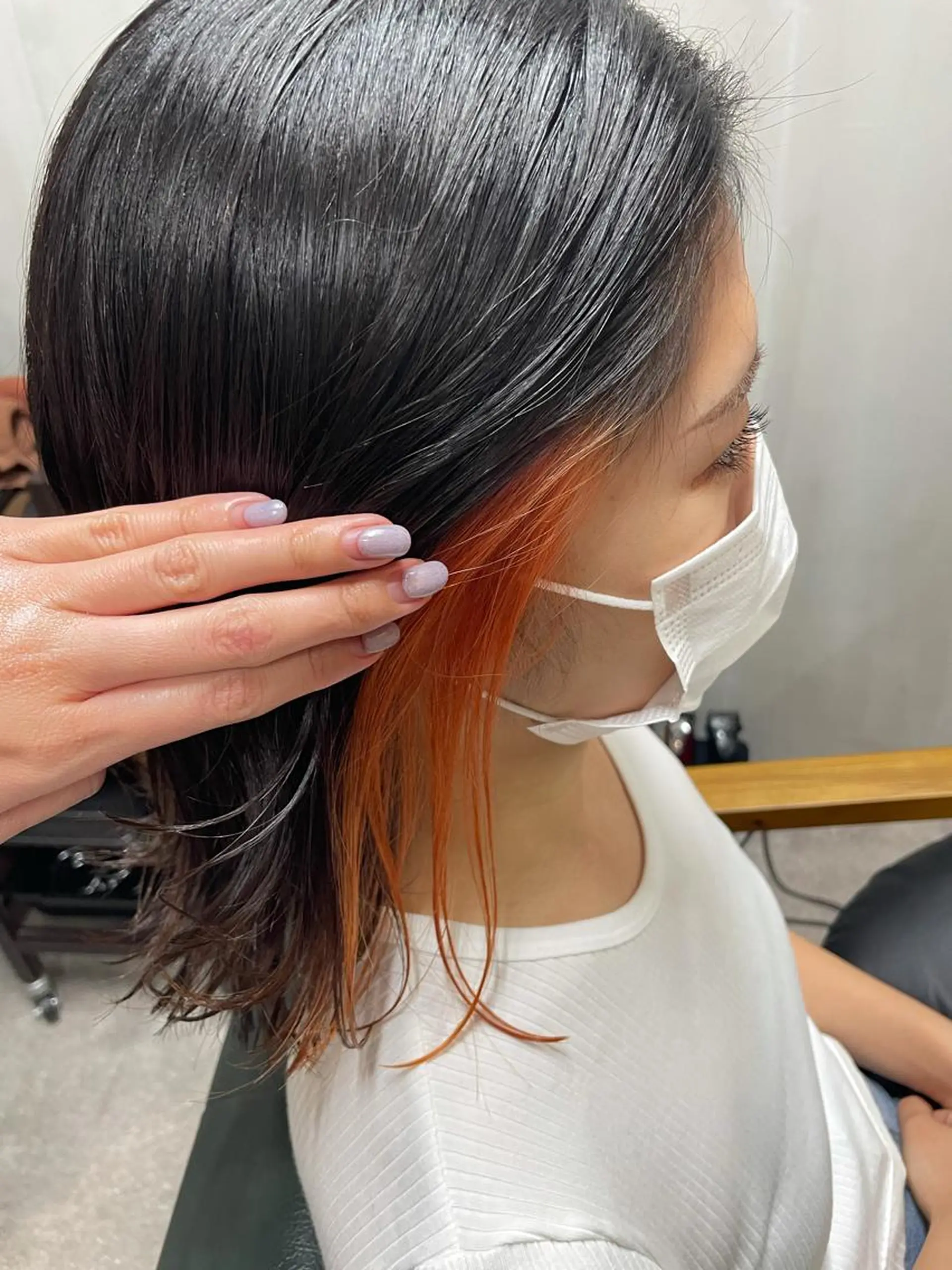 ミディアム カラー インナーカラー オレンジ Men's hair salon First 中百舌鳥店所属・First なかもず 店 YUKIのヘアスタイル