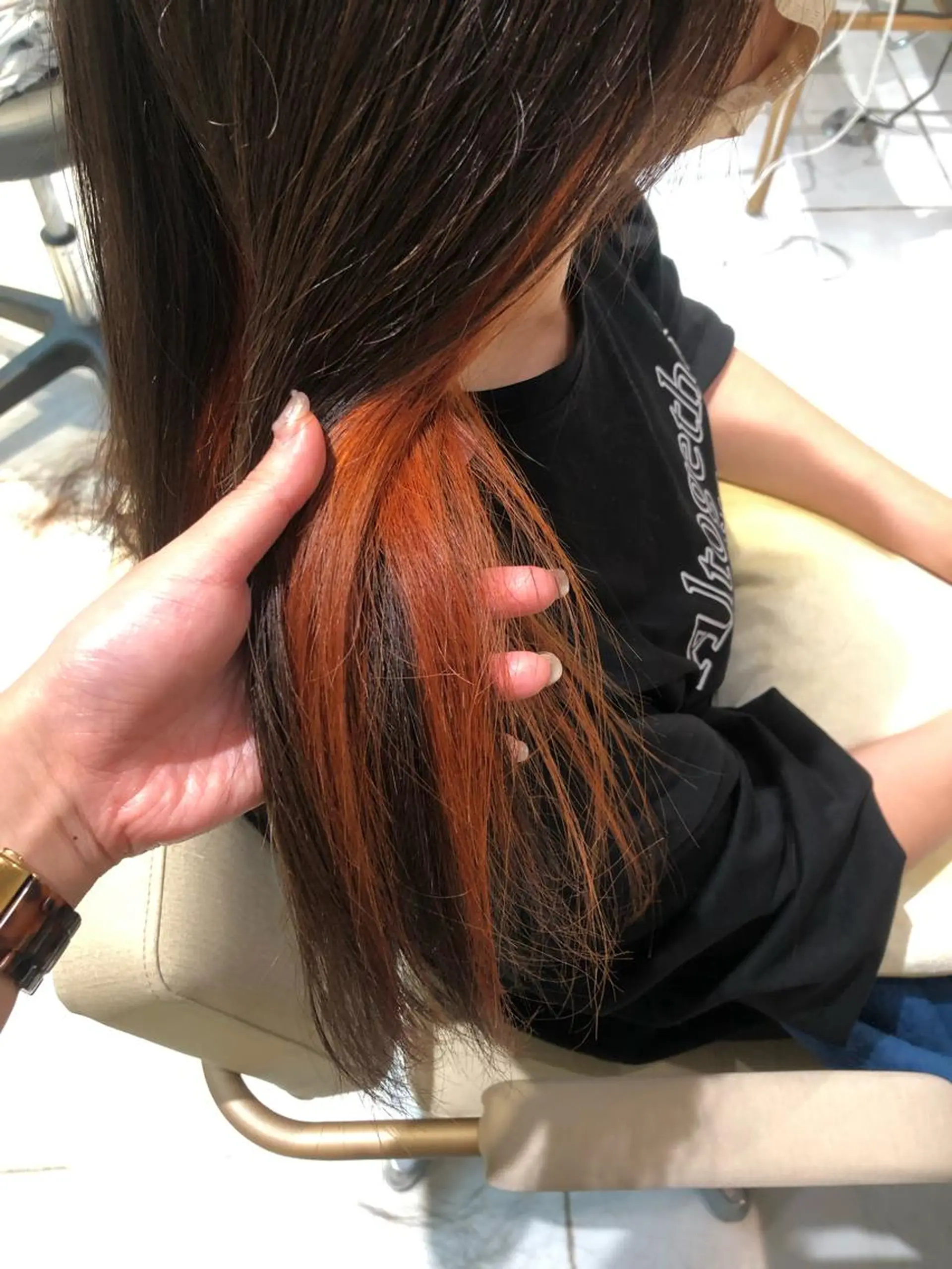 セミロング カラー オレンジ ヘアカラー お顔まわりカット/ 耳ツボジュエリー🍑のその他イメージ