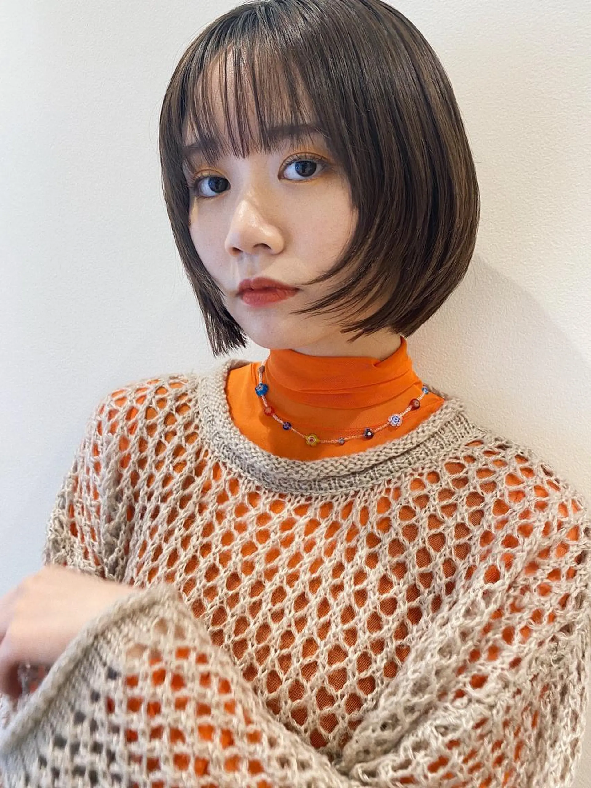 ミディアム ボブ ウルフカット ウルフボブ カット プレイングカラー🤍 細めハイライトのヘアスタイル