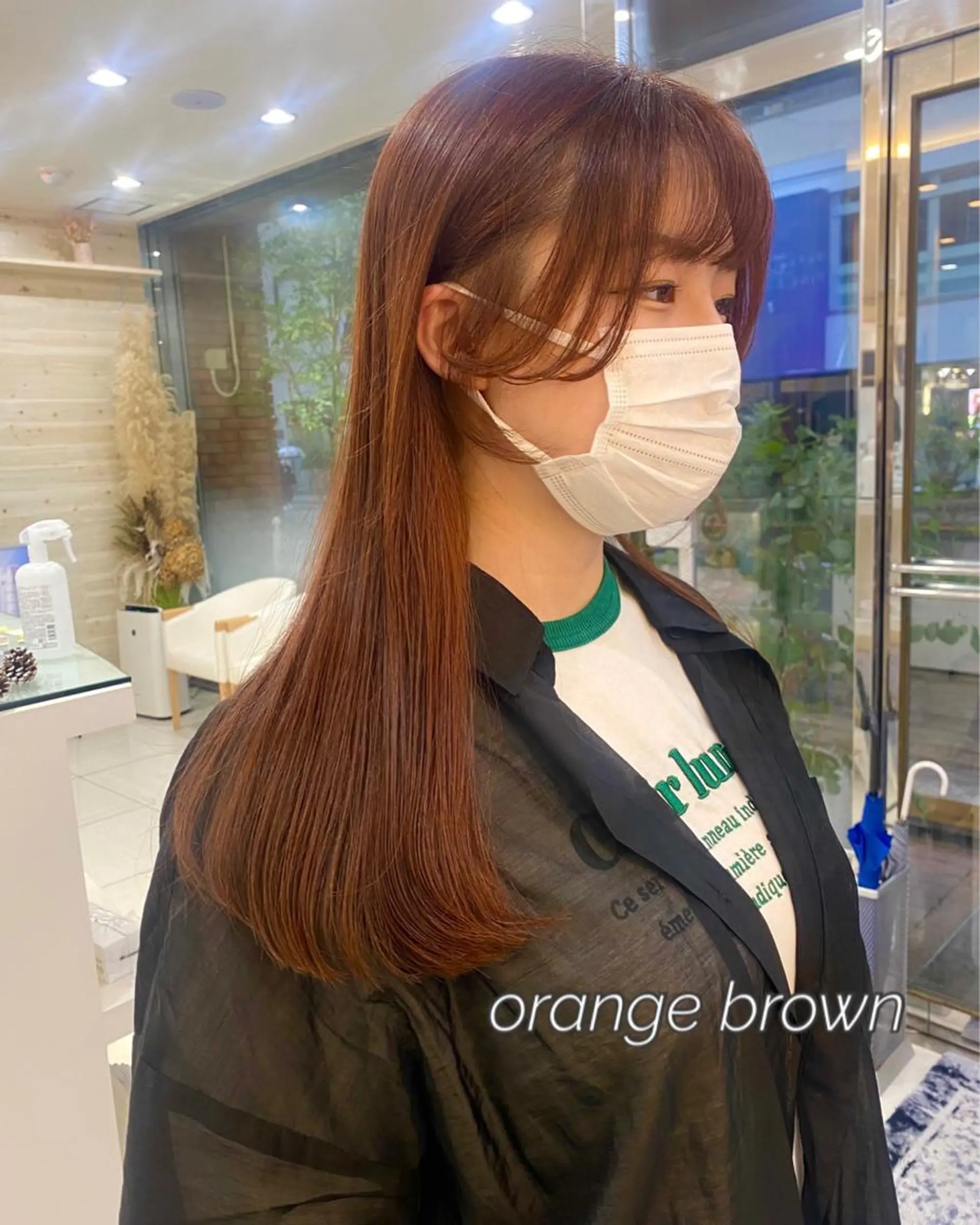 ロング カラー ブリーチ ブラウンカラー ブリーチなしカラー オレンジ オレンジブラウン 韓国ヘア／艶カラー minamiのヘアスタイル