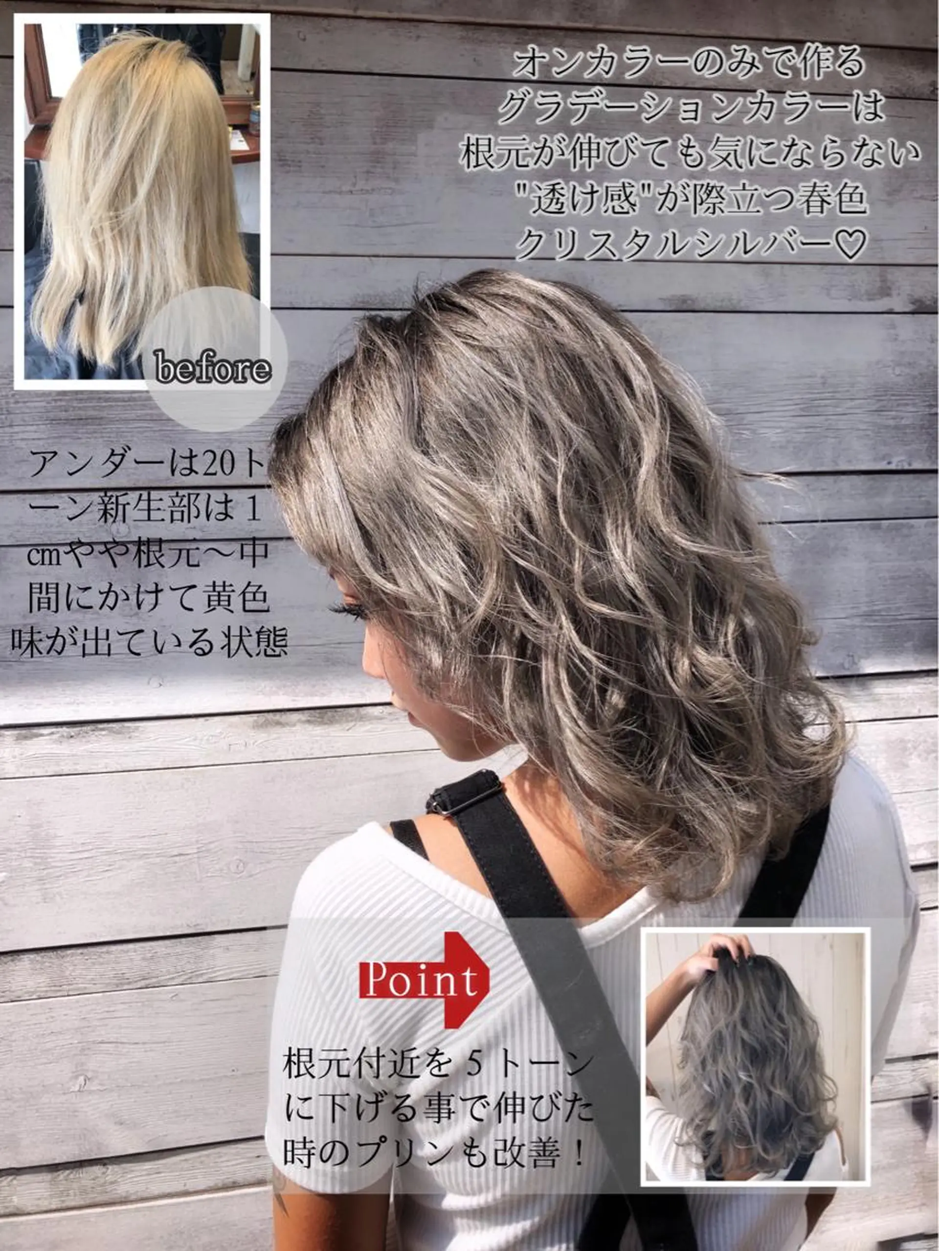 セミロング シールエクステ アッシュ アッシュグレー エクステ ハイライト LOCO Ko-kiのヘアスタイル