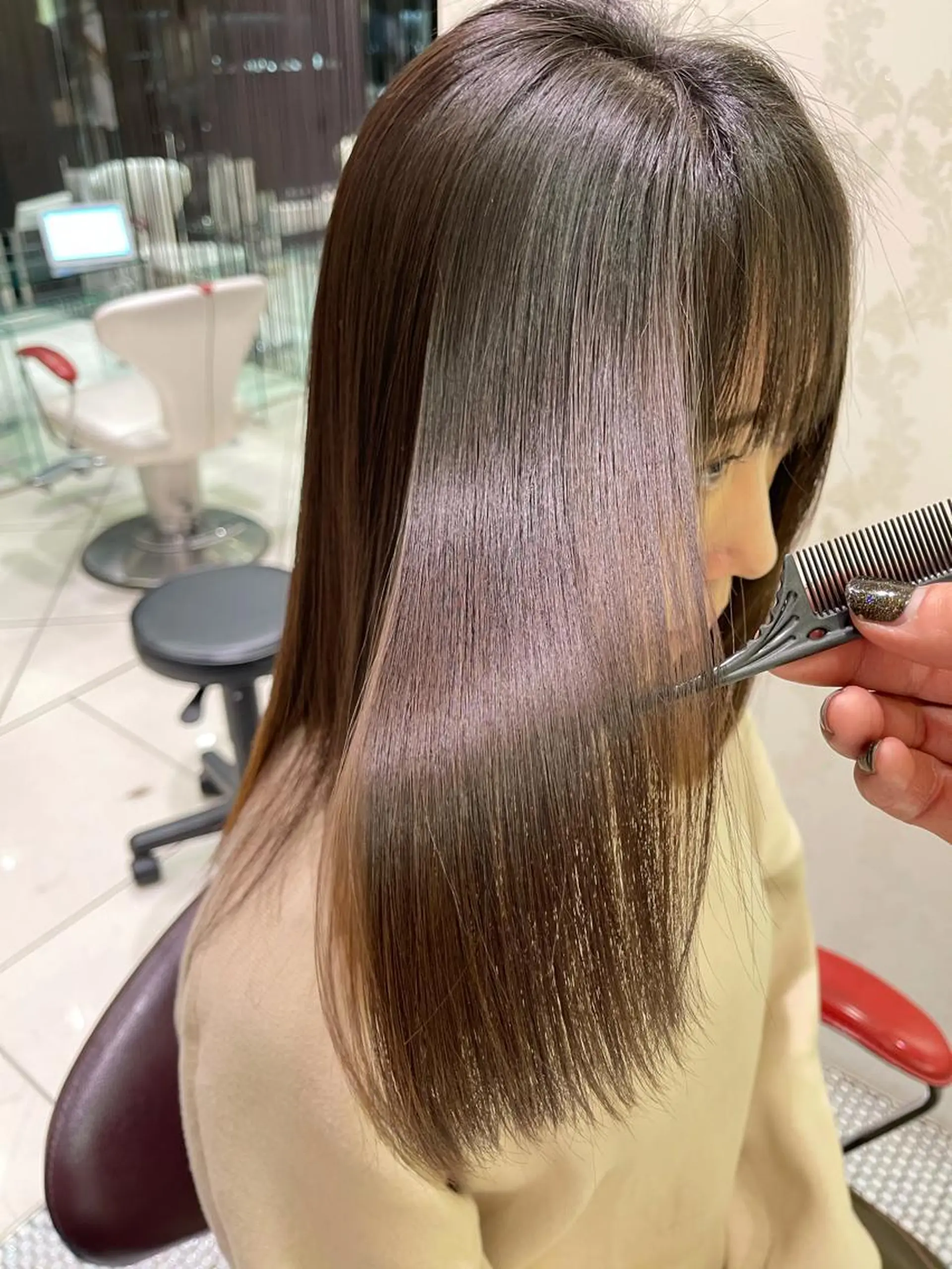 セミロング くせ毛 髪質改善 縮毛矯正 ヘアカラー 縮毛矯正 トリートメント 圧倒的美髪ストレート ツダケイタロウのヘアスタイル