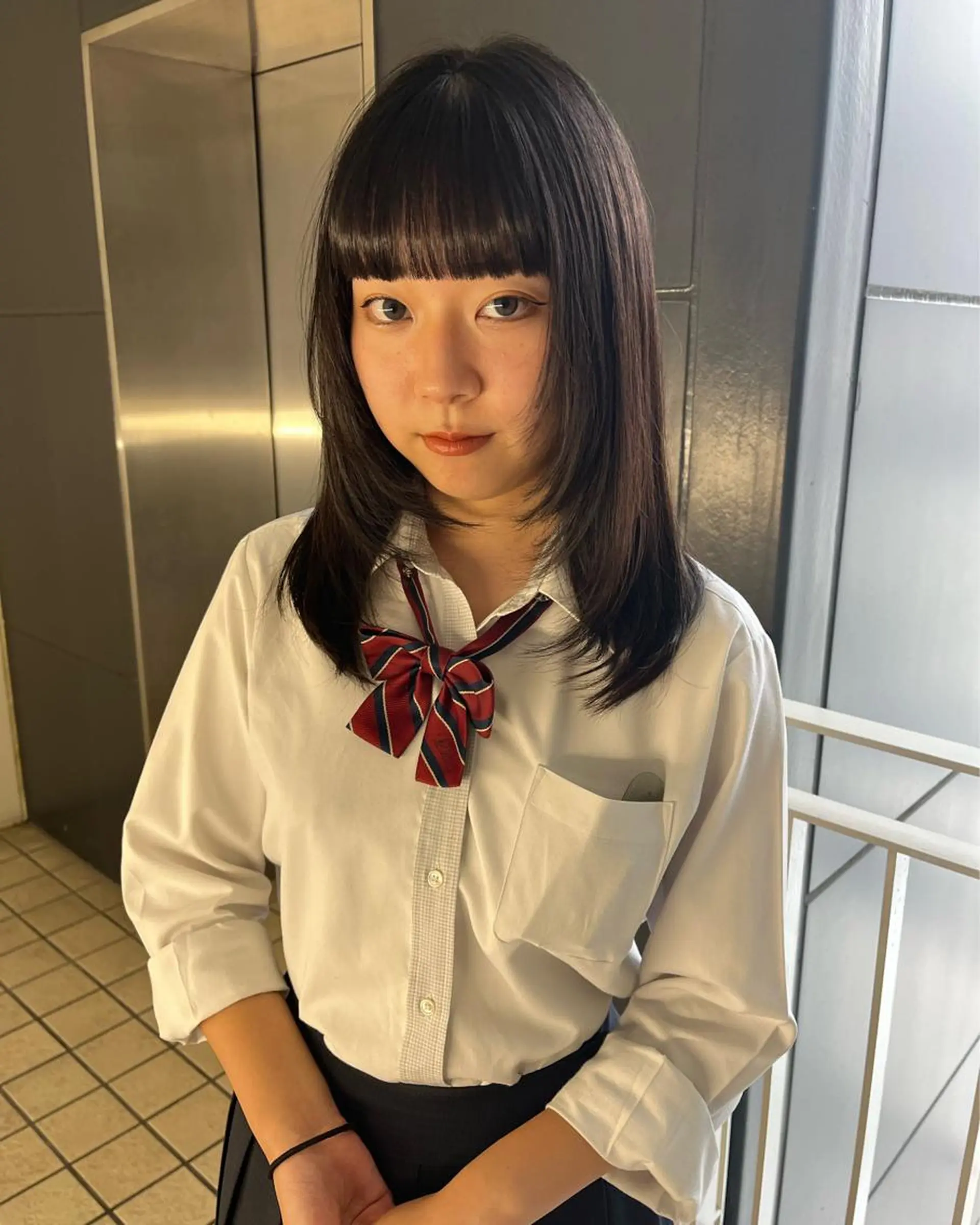 ミディアム ヘアアレンジ ミディアムパーマ ボブ くびれヘア 顔まわりレイヤー ハイライト カット umu.［韓国ヘア /レイヤーカット］のヘアスタイル