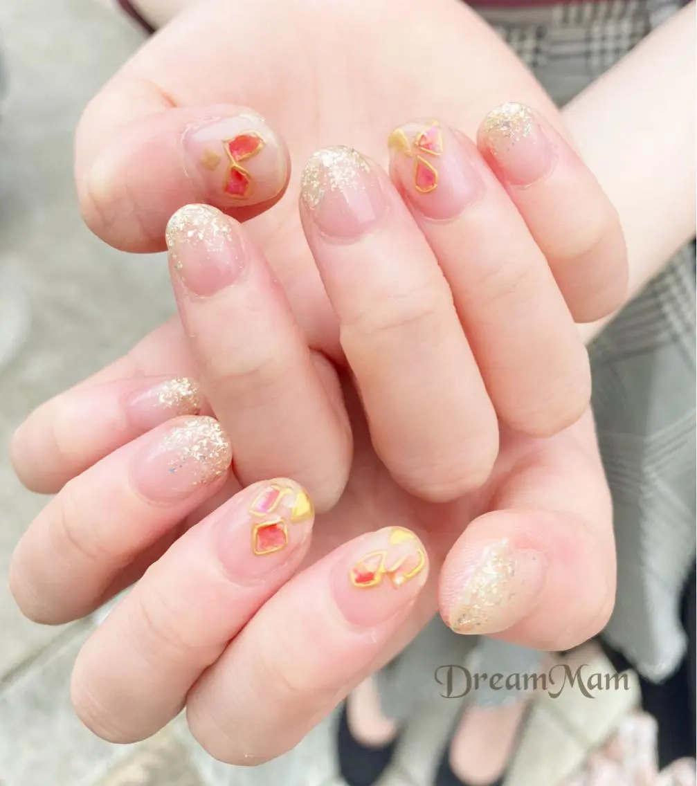 ネイル オーロラネイル フレンチネイル ジェルネイル ガラスフレンチ グリーン Nail Salon Dream Mamのネイルデザイン
