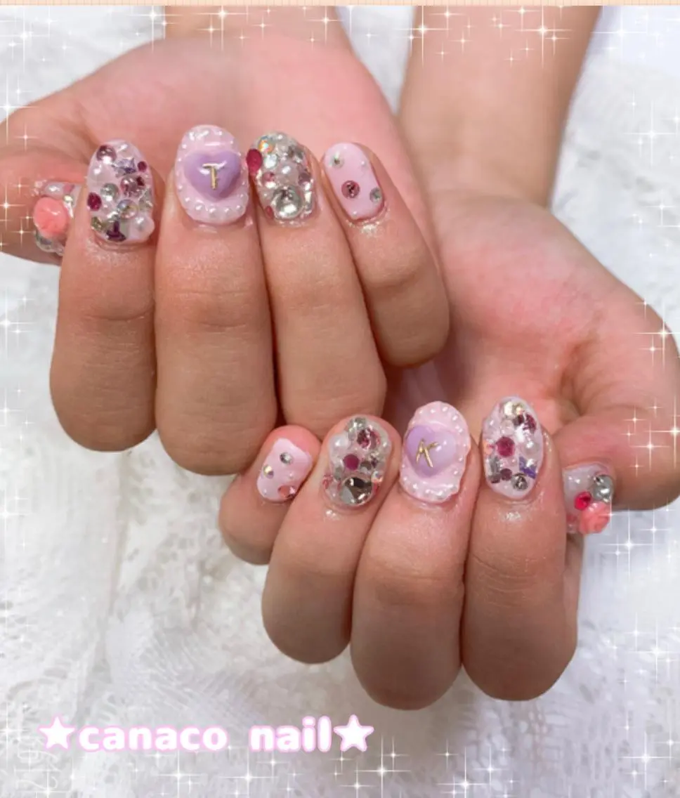 ネイル ハート キラキラネイル ストーンネイル ハンドネイル ハンドケア ベテランネイル cnc nailのネイルデザイン