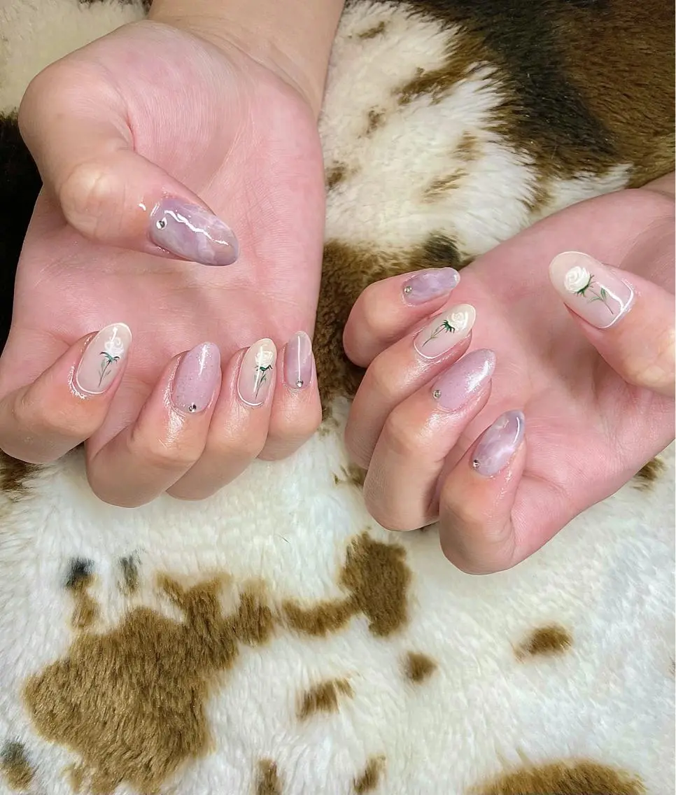 ミディアム カラー パーマ ヘアアレンジ メンズ キッズ ネイル マツエク・マツパ パープルカラー パープル el. by Aoのネイルデザイン