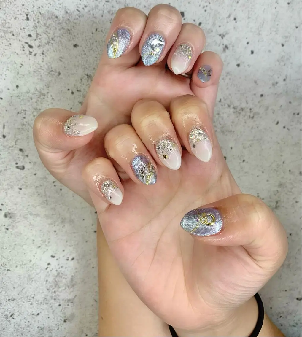 ネイル ブルー マグネットネイル 夏ネイル ハンドネイル Nail Salon　Ｋのネイルデザイン