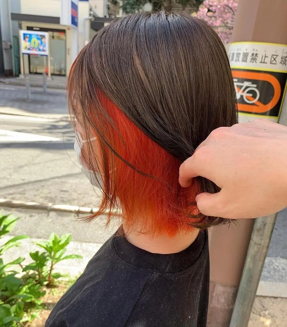 ミディアム カラー ヘアアレンジ オレンジ 髪質改善/ ツヤ髪カラー/高井のヘアスタイル