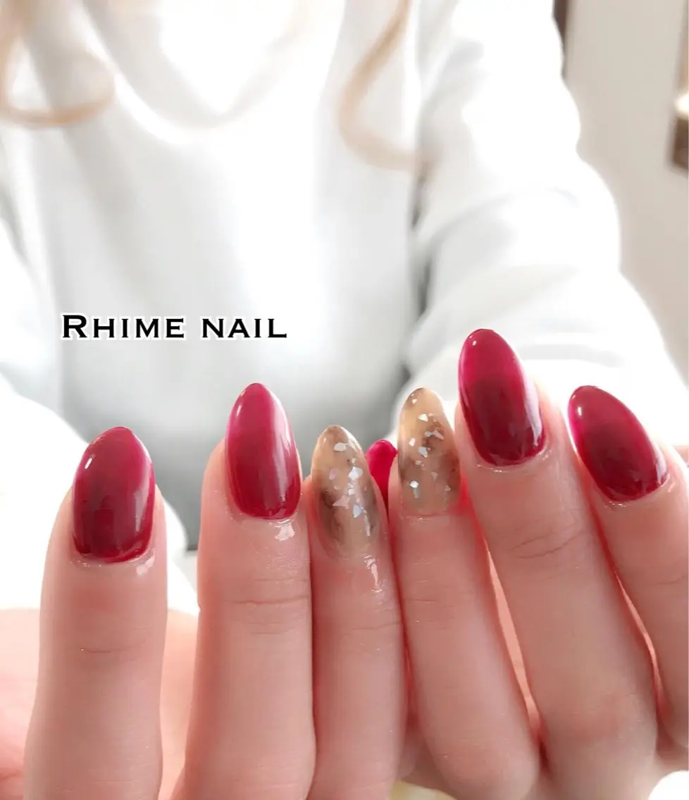 ネイル アートネイル ボルドー ブラウン 卒業式 春ネイル Rhime nail ライムネイルのネイルデザイン