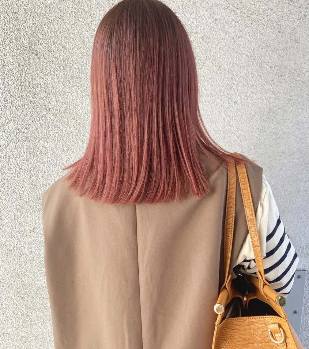 ミディアム カラー ベージュカラー ブリーチ オレンジ ピンクカラー ヘアカラー お洒落ベージュ🤎 代官山shibukiのヘアスタイル