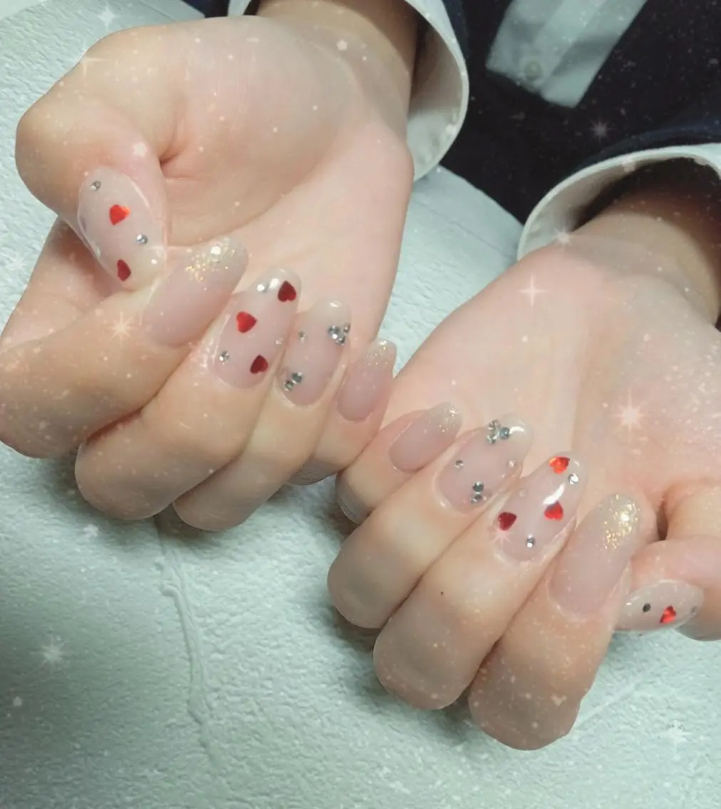 ネイル ハート キラキラネイル マグネットネイル ビー玉ネイル マットネイル ハンドネイル flure de neige yukiのネイルデザイン