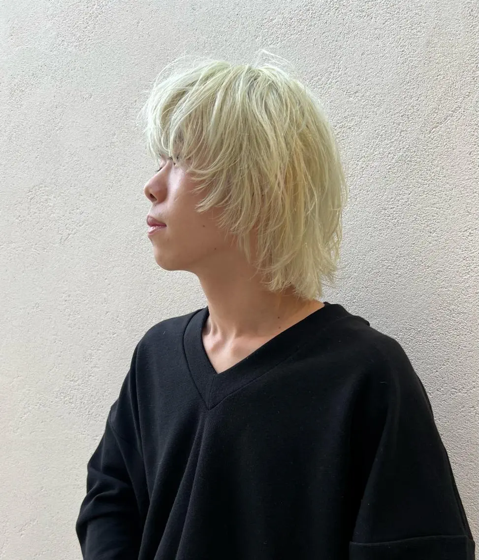 ミディアム カラー メンズ ブロンド ホワイトブロンド Ryo リョウのヘアスタイル