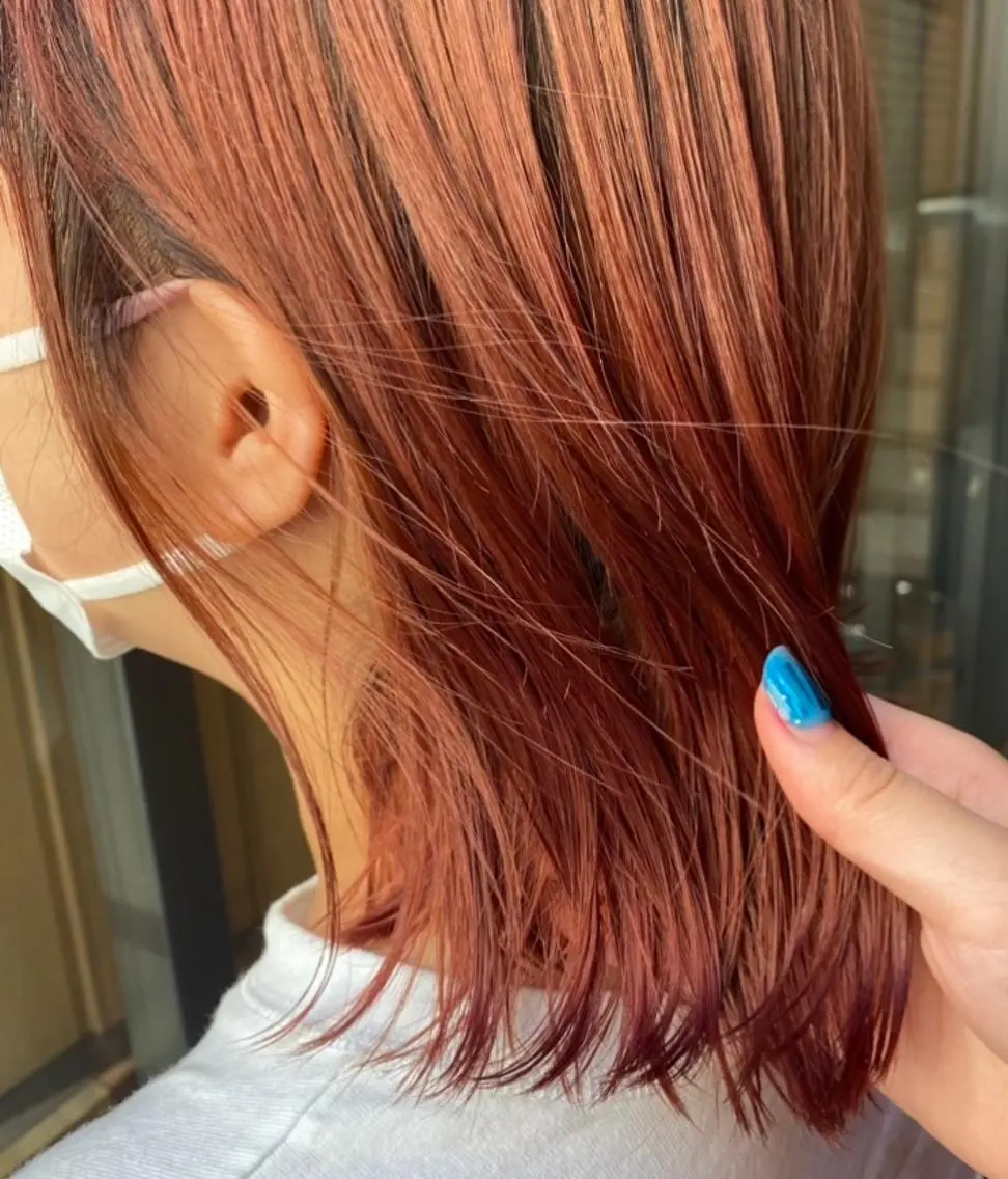 ショート カラー オレンジ ピンクカラー nagisa /縮毛矯正のヘアスタイル