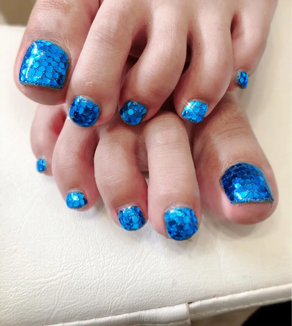 ネイル ブルー フットネイル ホログラムネイル Nail Salon MUSEのネイルデザイン