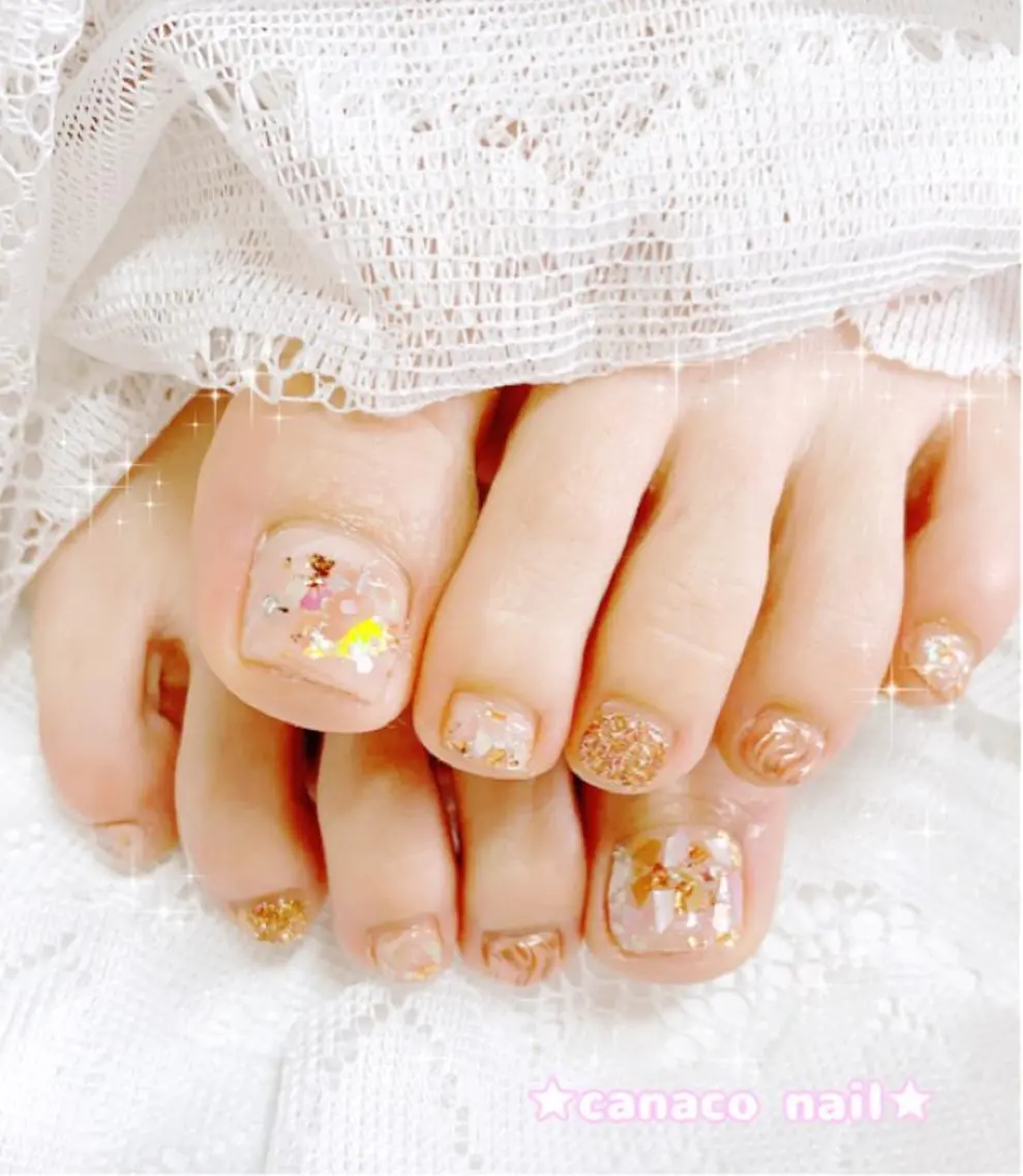 ネイル フットネイル キラキラネイル ミラーネイル ピンク ベテランネイル cnc  nailのネイルデザイン