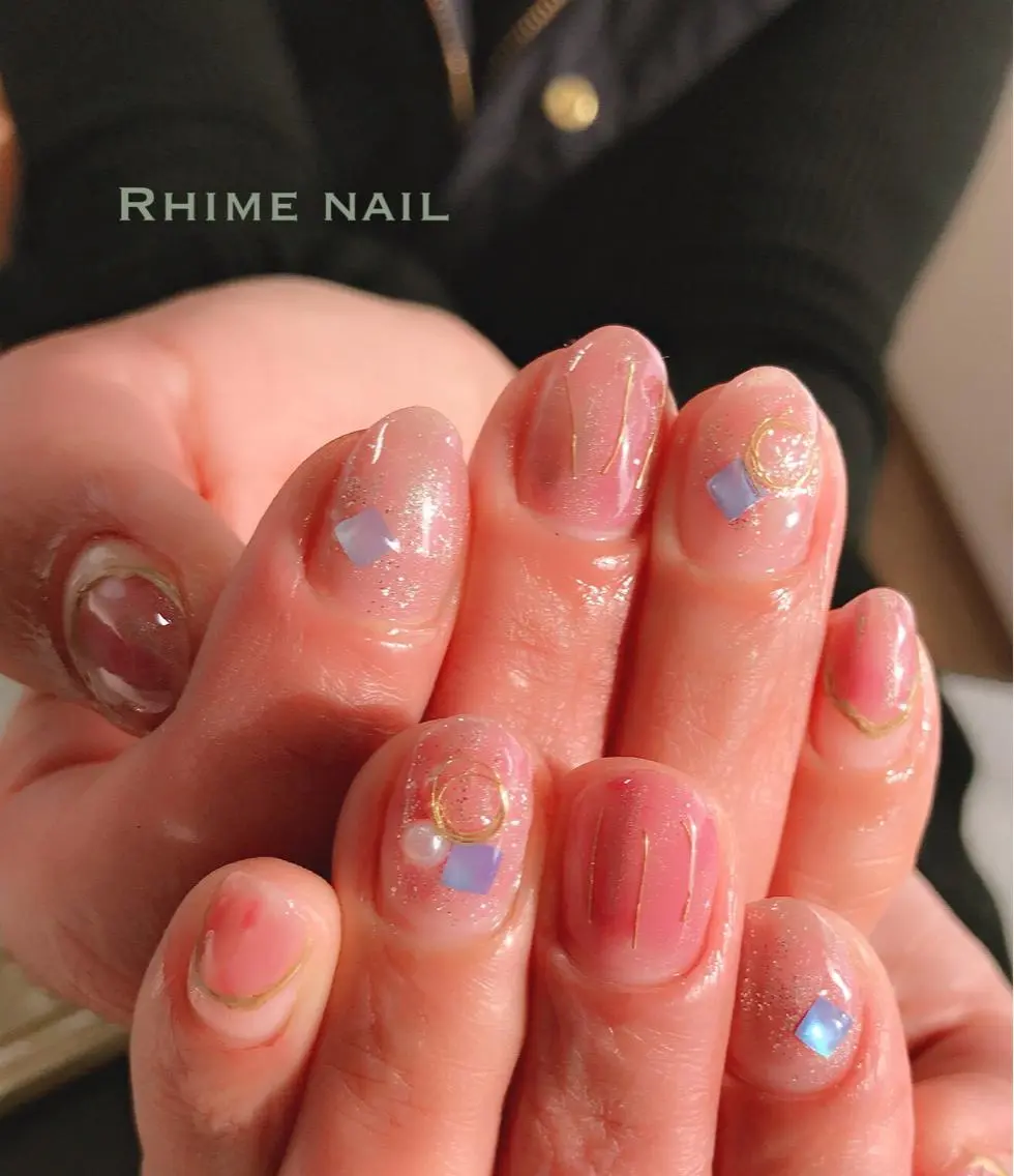 ネイル アートネイル カジュアル フラワーネイル オフィスネイル ワンカラーネイル Rhime nail ライムネイルのネイルデザイン