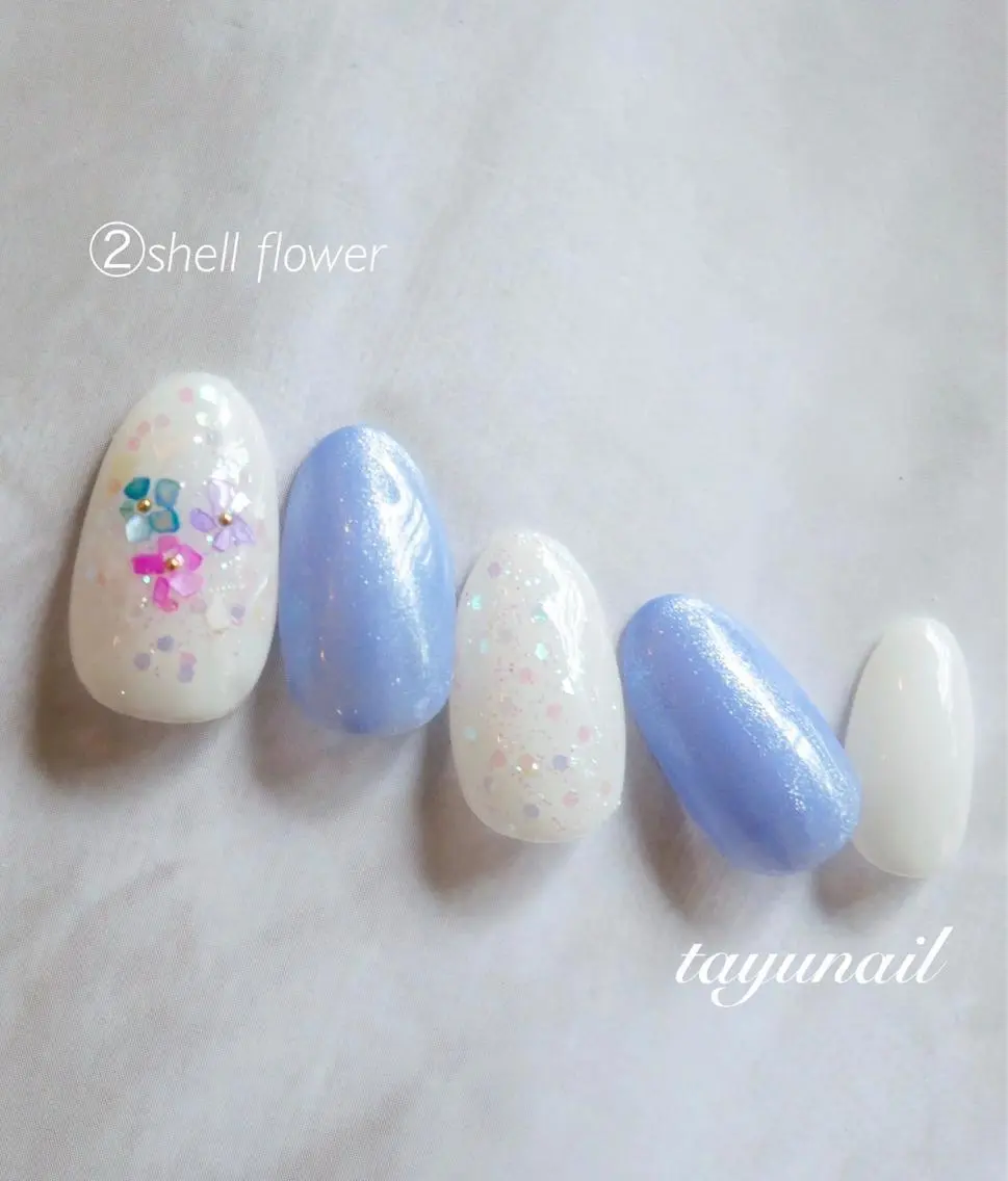 ネイル アートネイル ブルー フラワーネイル フットネイル ジェルネイル ネイルサロン 【たゆnail】のネイルデザイン