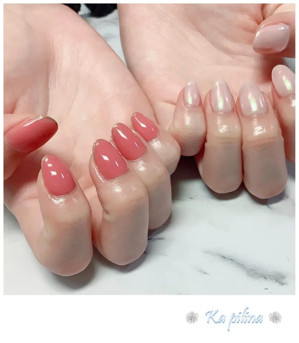 ネイル オーロラネイル ミラーネイル ピンク Nail salon Ka pilinaのネイルデザイン