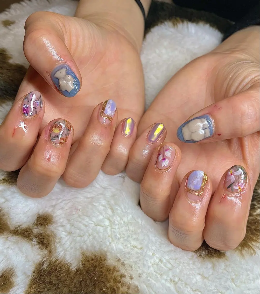 ショート カラー パーマ ヘアアレンジ メンズ キッズ ネイル マツエク・マツパ フラワーネイル el. by Aoのネイルデザイン