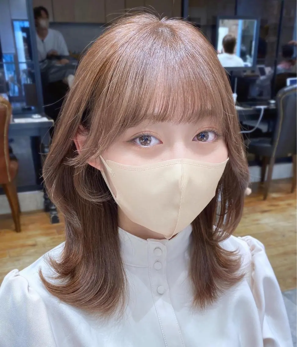 ミディアム カラー 顔まわりカット🌟 くびれヘア/寺門遥輝のヘアスタイル