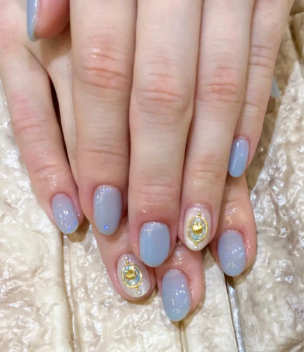ネイル ブルー ハンドネイル 髙橋 優菜のネイルデザイン