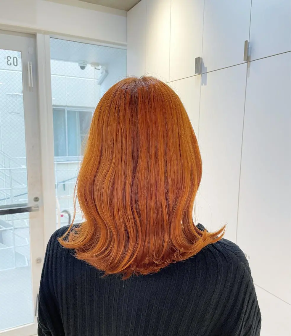 セミロング カラー ヘアアレンジ オレンジ カット トリートメント ヘッドスパ ヘアセット 艶カラー✨縮毛矯正✨ 翁長孝輔のヘアスタイル