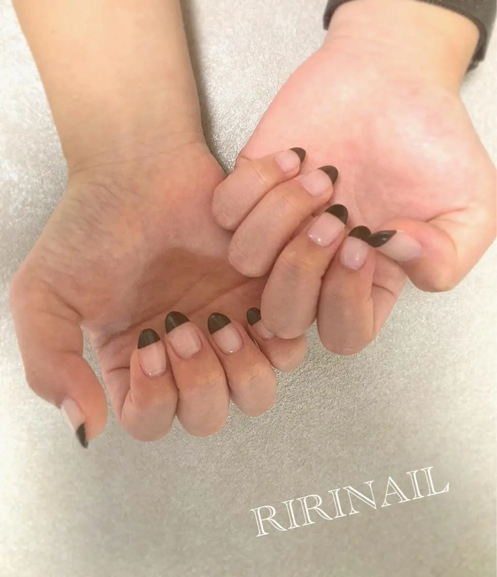ネイル ブラウン フレンチネイル シンプルネイル RIRI NAIL♡のネイルデザイン