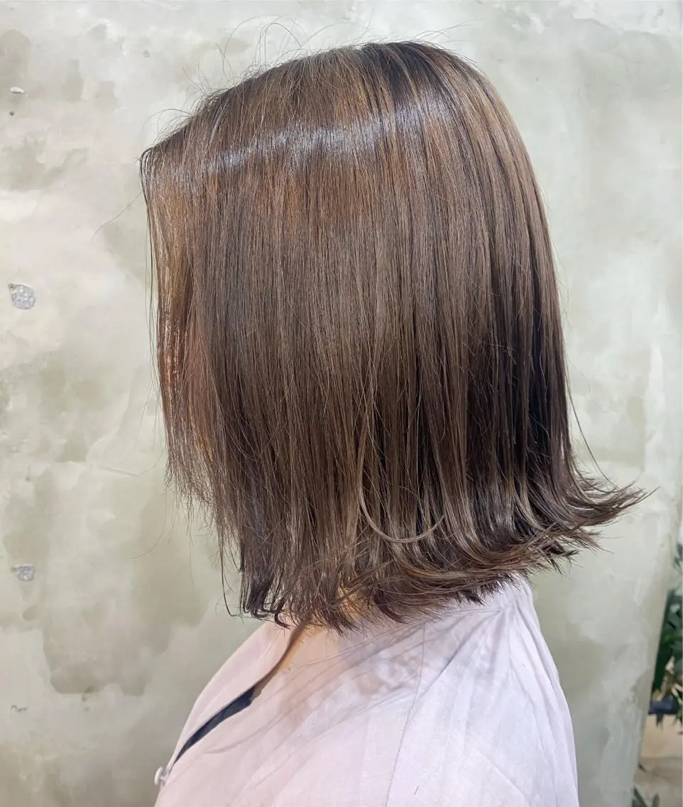 ミディアム カラー ヘアアレンジ ブリーチ ブラウンカラー ピンクカラー ピンクブラウン 志賀 あずみのヘアスタイル