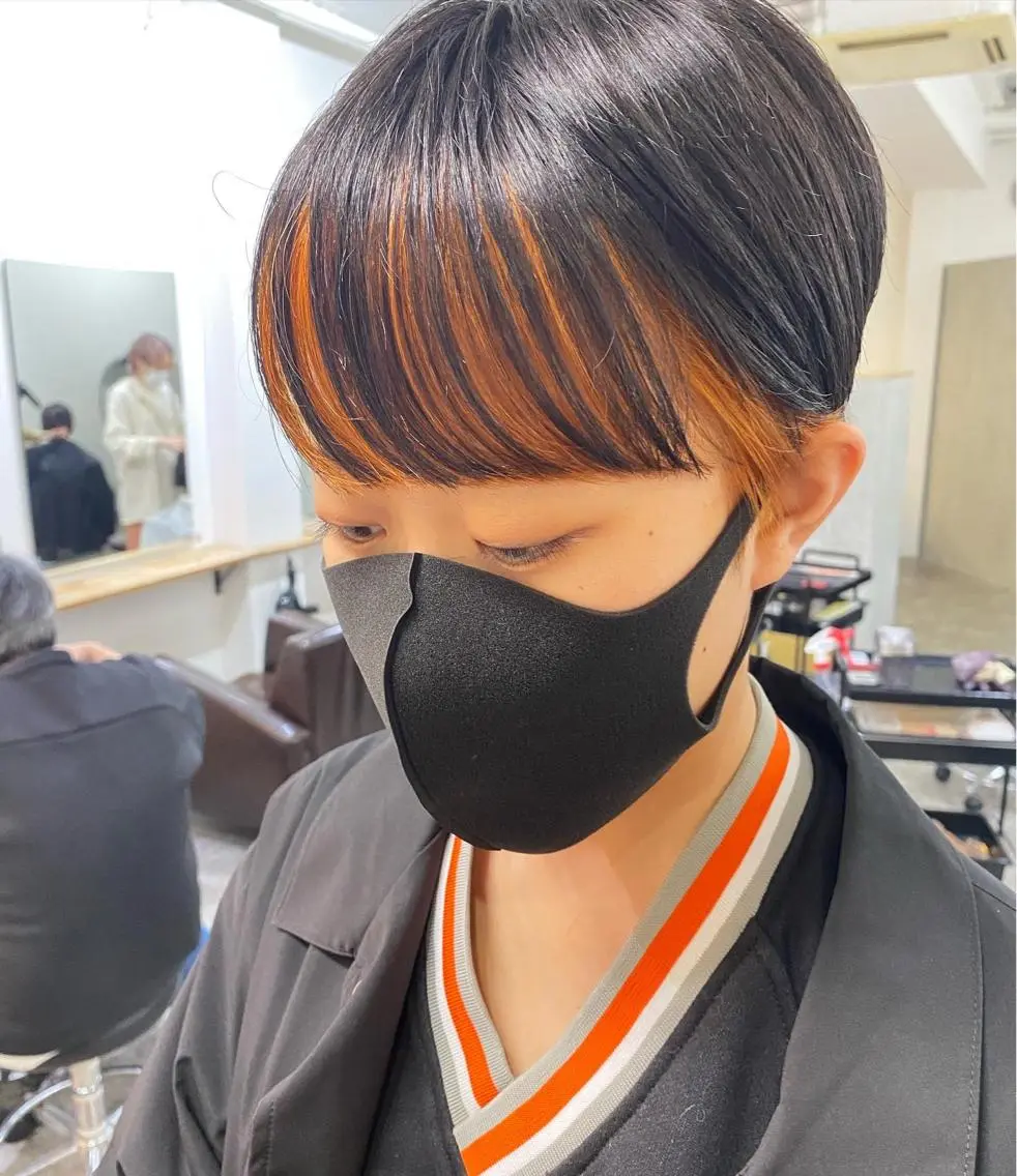 ショート カラー インナーカラー オレンジ ヘアカラー トリートメント 森貴裕/ニュアンス パーマ/オリーブのヘアスタイル