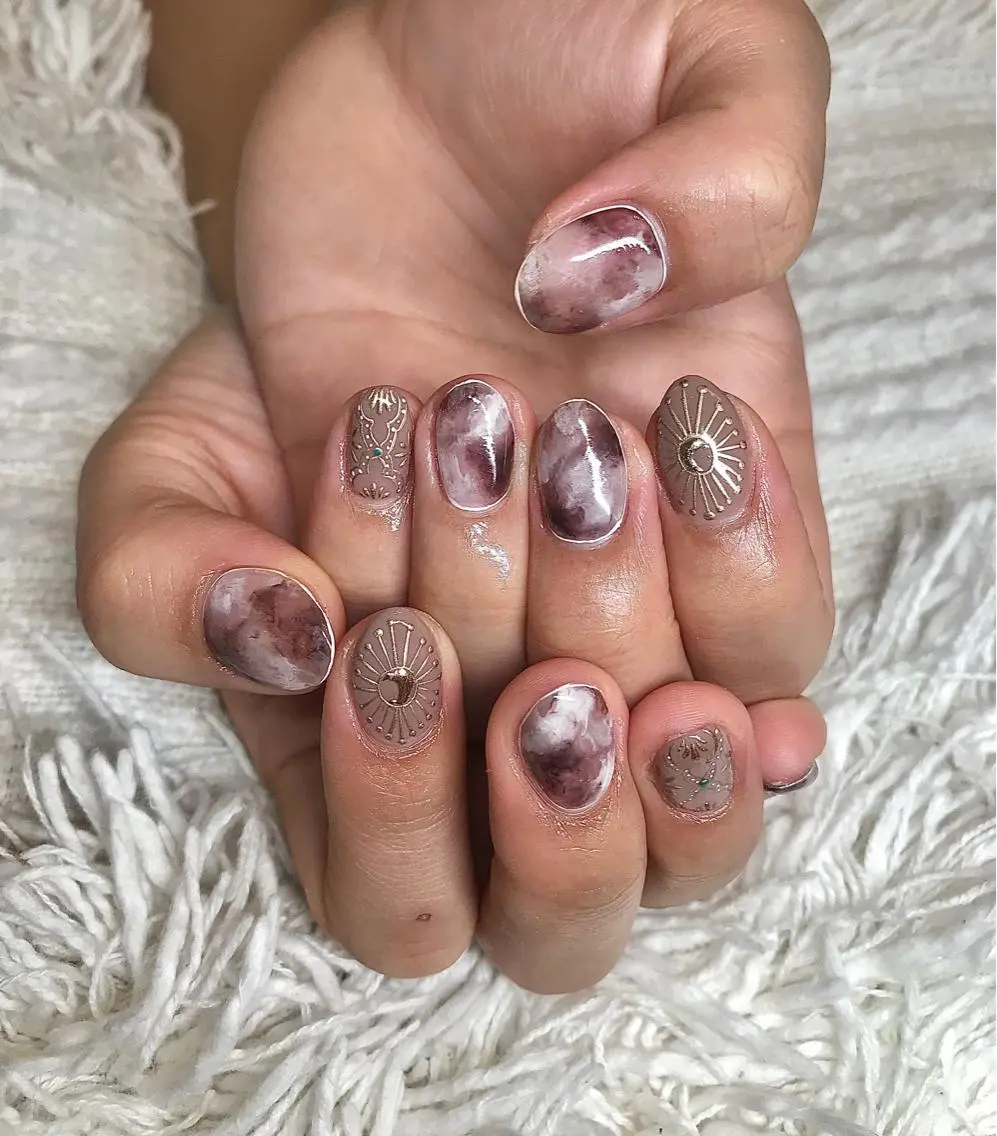 ショート カラー パーマ ヘアアレンジ メンズ ネイル マツエク・マツパ アートネイル 大理石ネイル(マーブル) el. by Aoのネイルデザイン