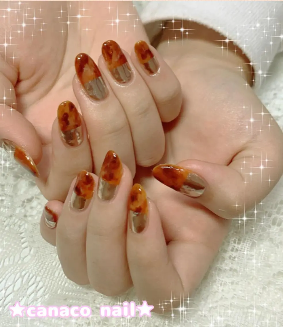 ネイル べっ甲ネイル ミラーネイル ハンドネイル ハンドケア ベテランネイル cnc nailのネイルデザイン
