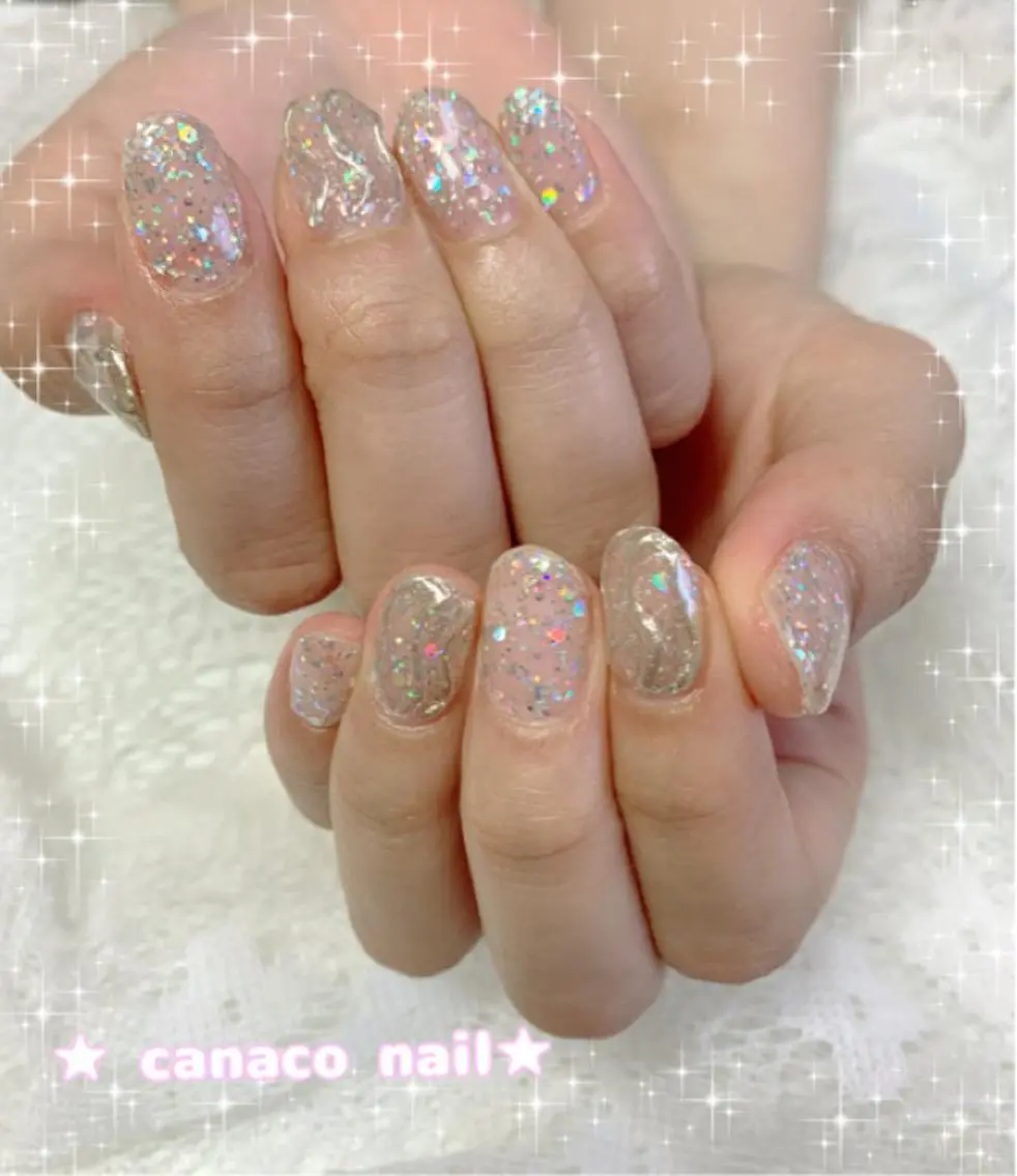 ネイル オーロラネイル クリアネイル ラメ(グリッター) ミラーネイル ハンドネイル ハンドケア ベテランネイル cnc  nailのネイルデザイン