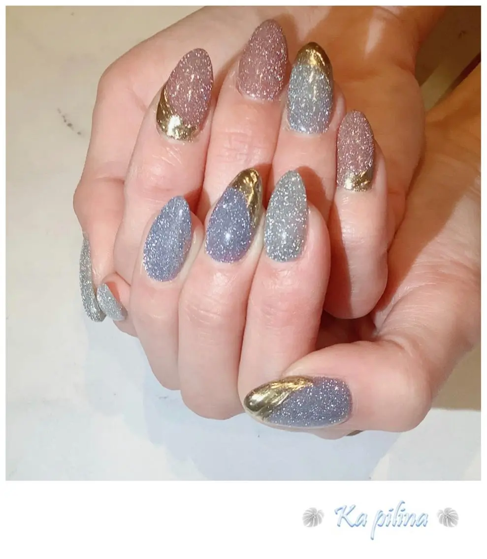 ネイル ブルー フラッシュネイル ピンク Nail salon Ka pilinaのネイルデザイン