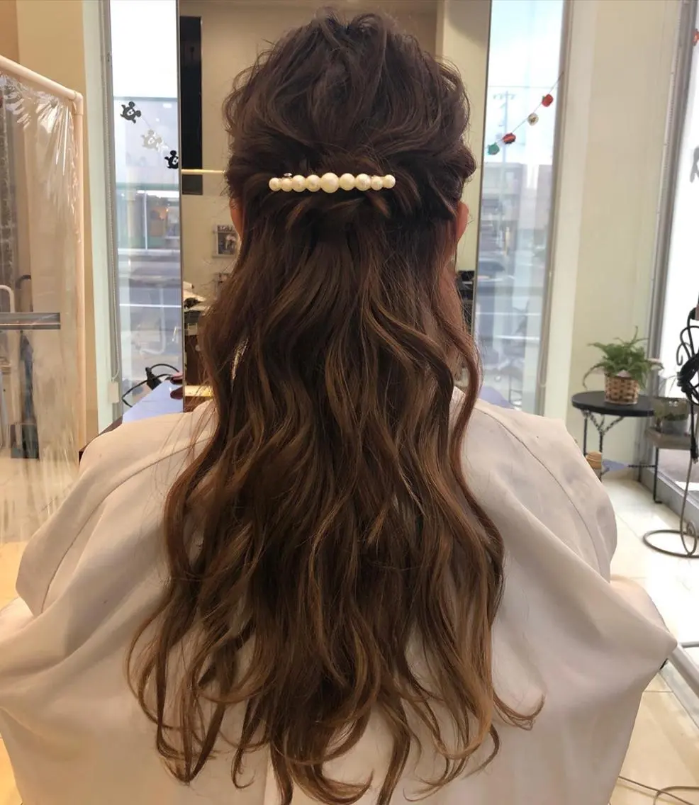 ミディアム カラー パーマ ヘアアレンジ メンズ キッズ マツエク・マツパ ハーフアップ 結婚式・ブライダル 子どものヘアアレンジ 結婚式・ブライダル sara 荒井店のヘアスタイル