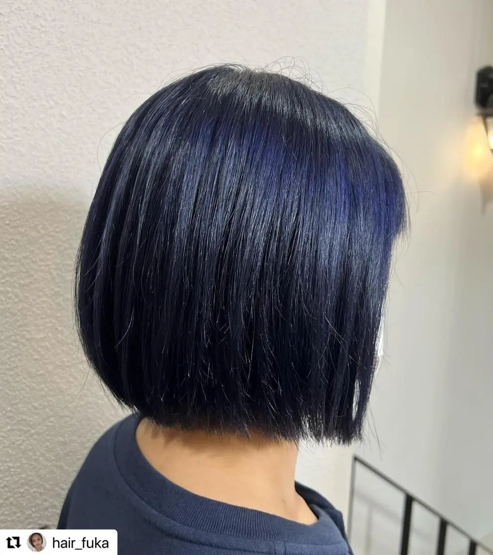 ショート カラー パーマ メンズ 黒髪 ブルーカラー ブルーブラック ダブルカラー ネイビーカラー 🩷Eny terrace🩷のヘアスタイル